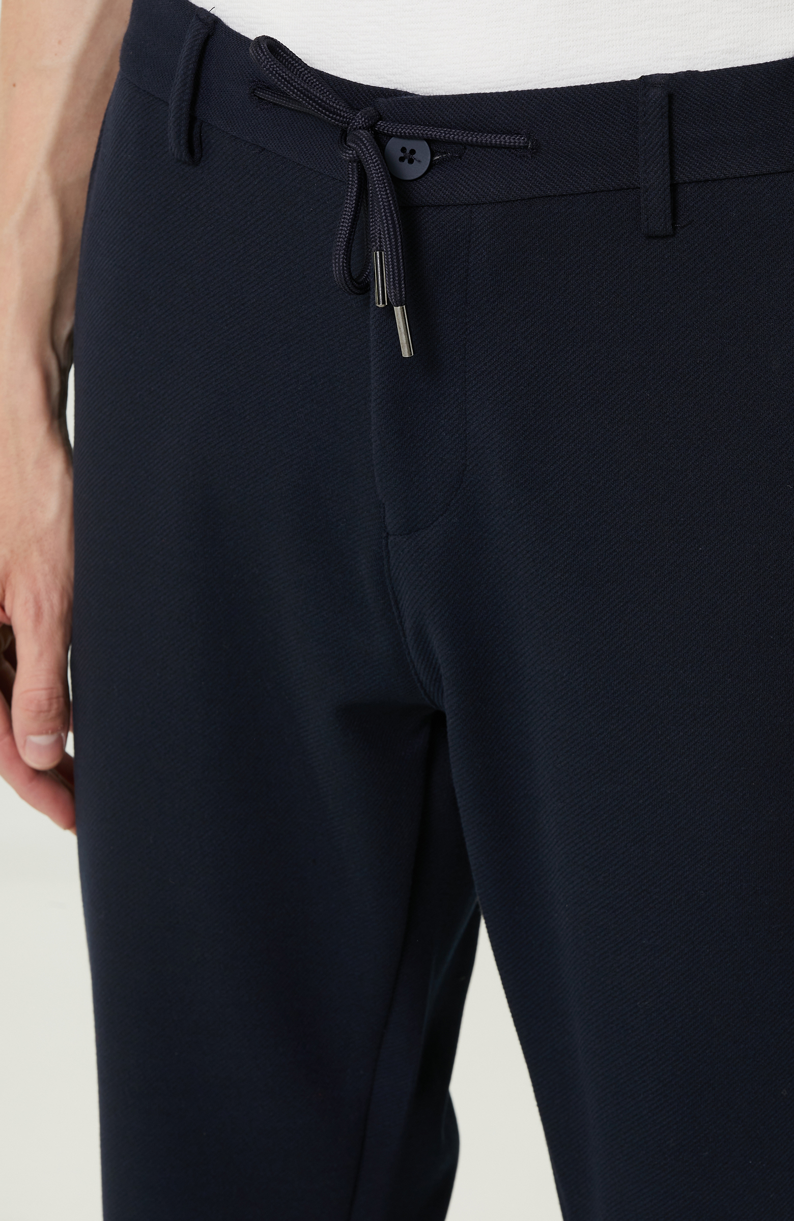 Lacivert Bağcıklı Örme Pantolon