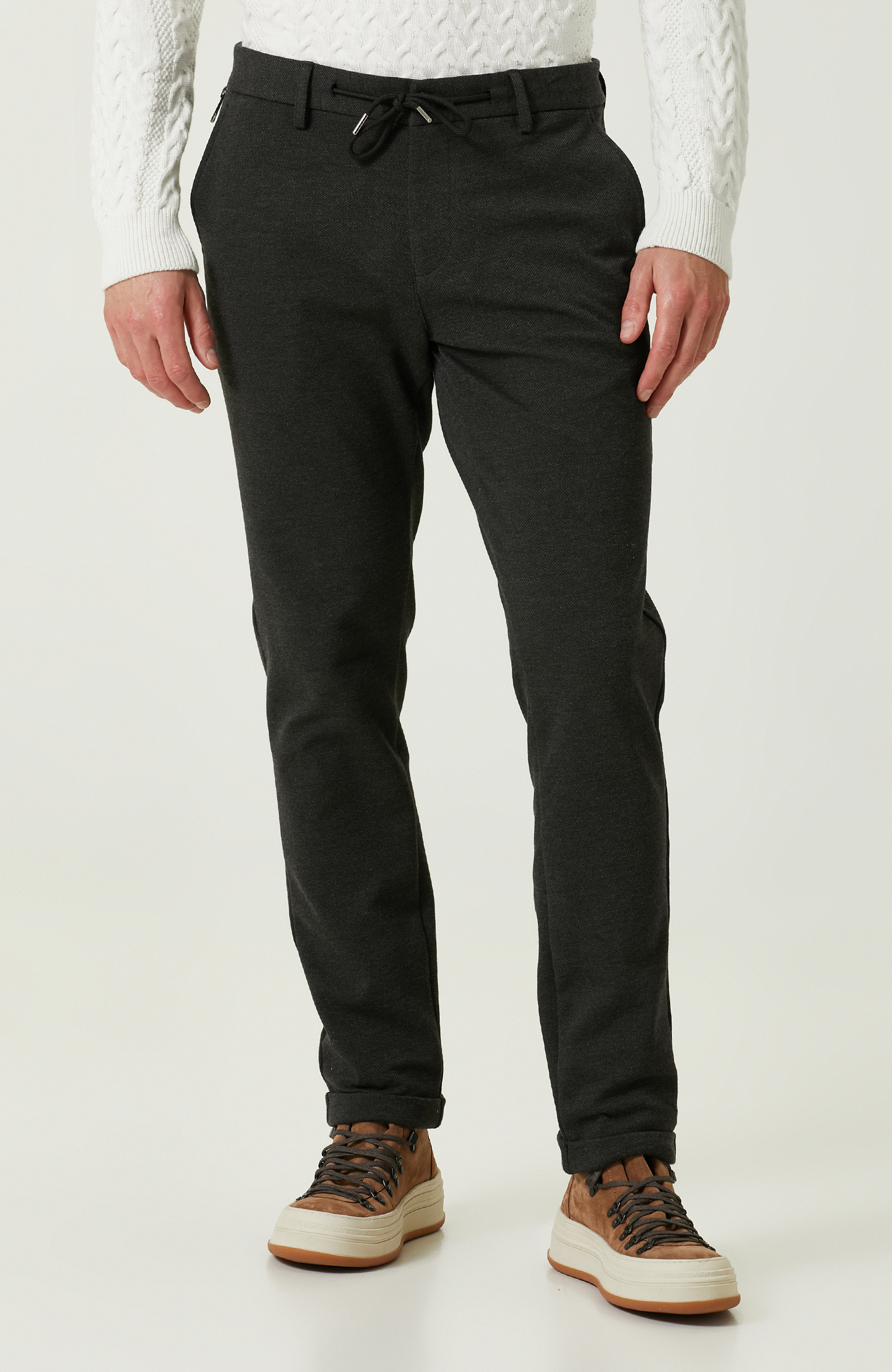 Örme Bağcıklı Antrasit Jogger Pantolon