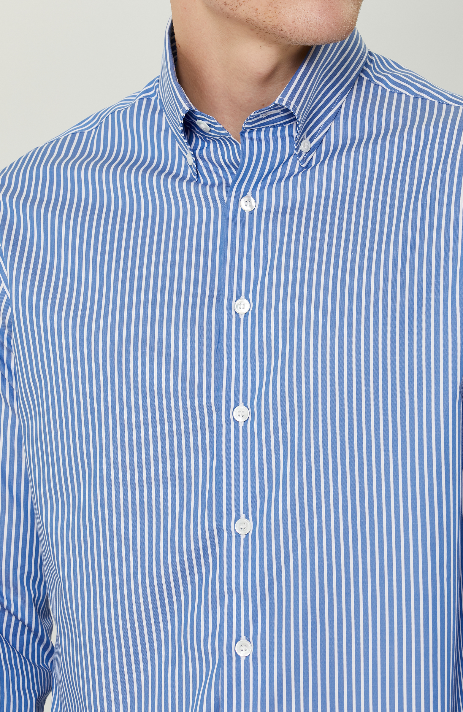 Pamuklu Mavi Beyaz Çizgili Gömlek