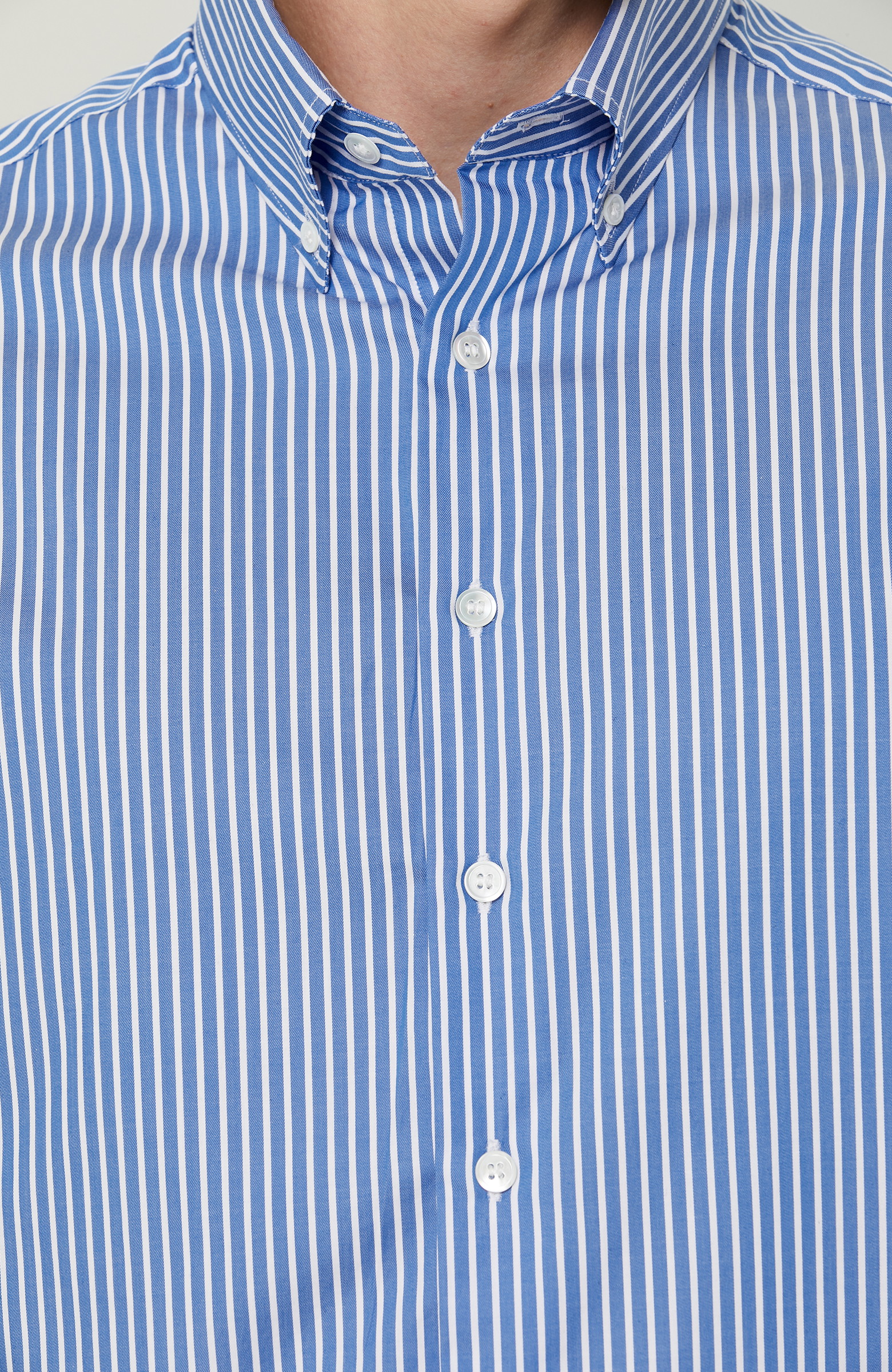 Pamuklu Mavi Beyaz Çizgili Gömlek