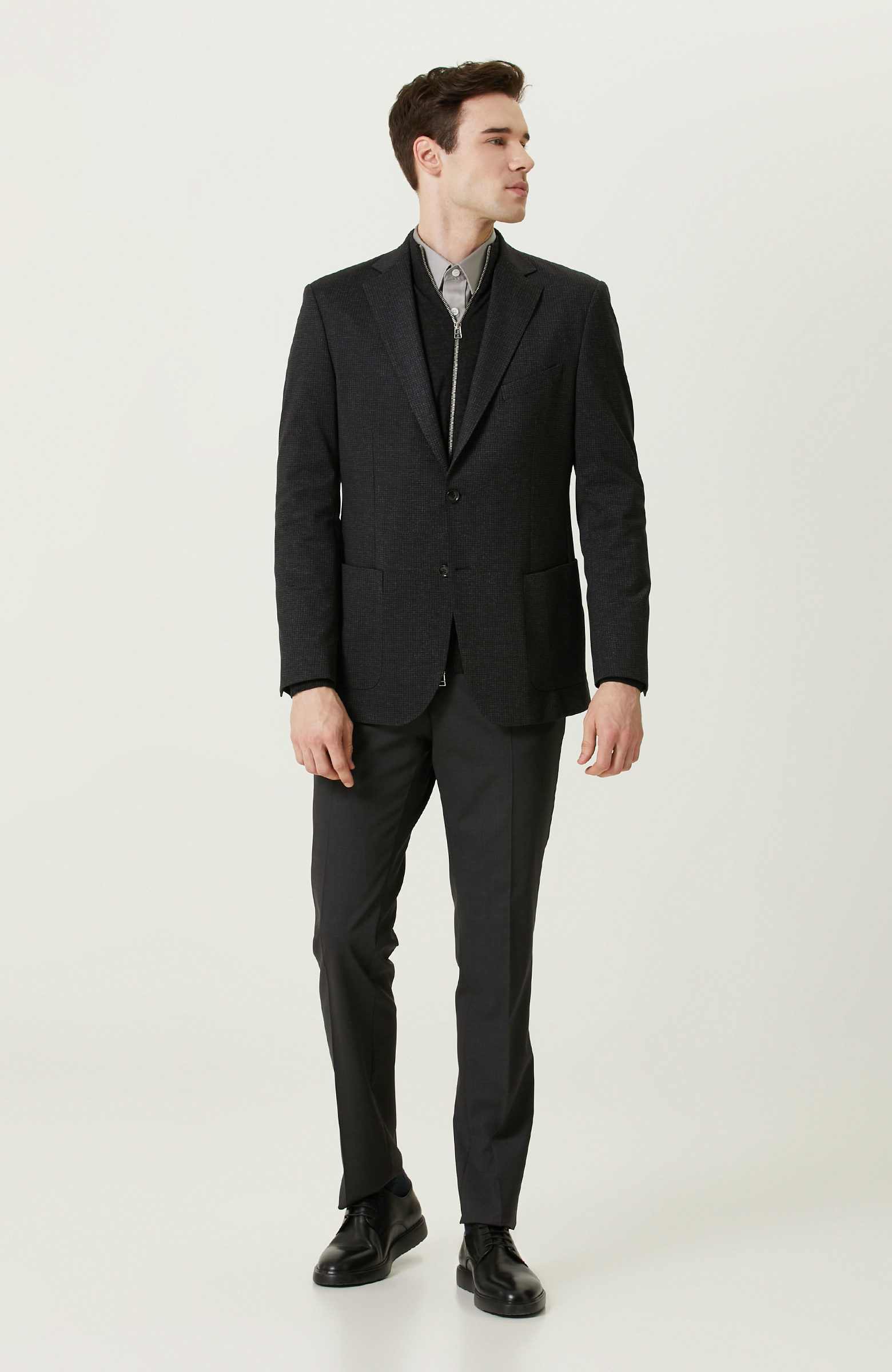 Desenli Antrasit Takım Elbise