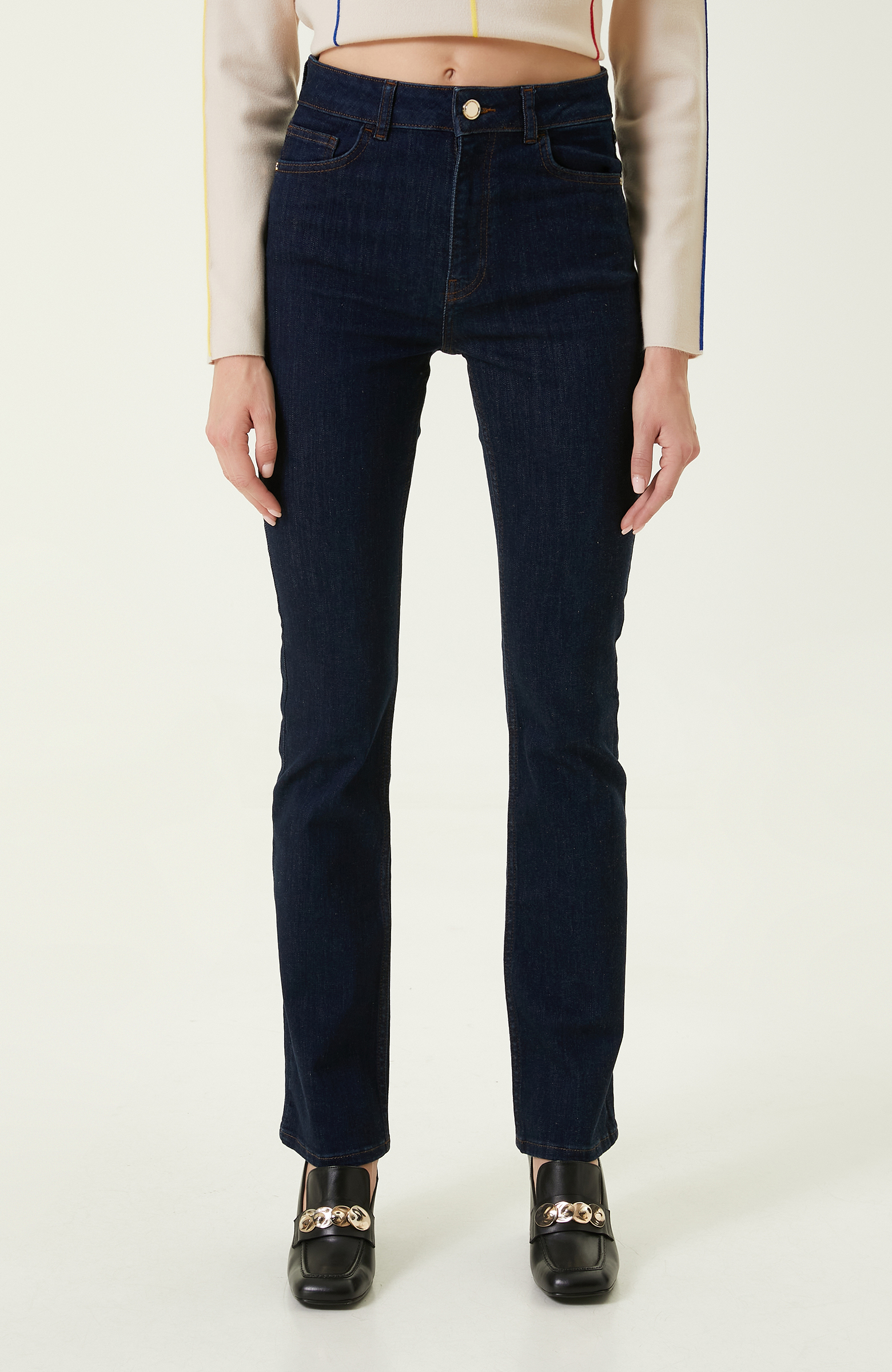 Indigo Mavi Yüksek Bel Pantolon