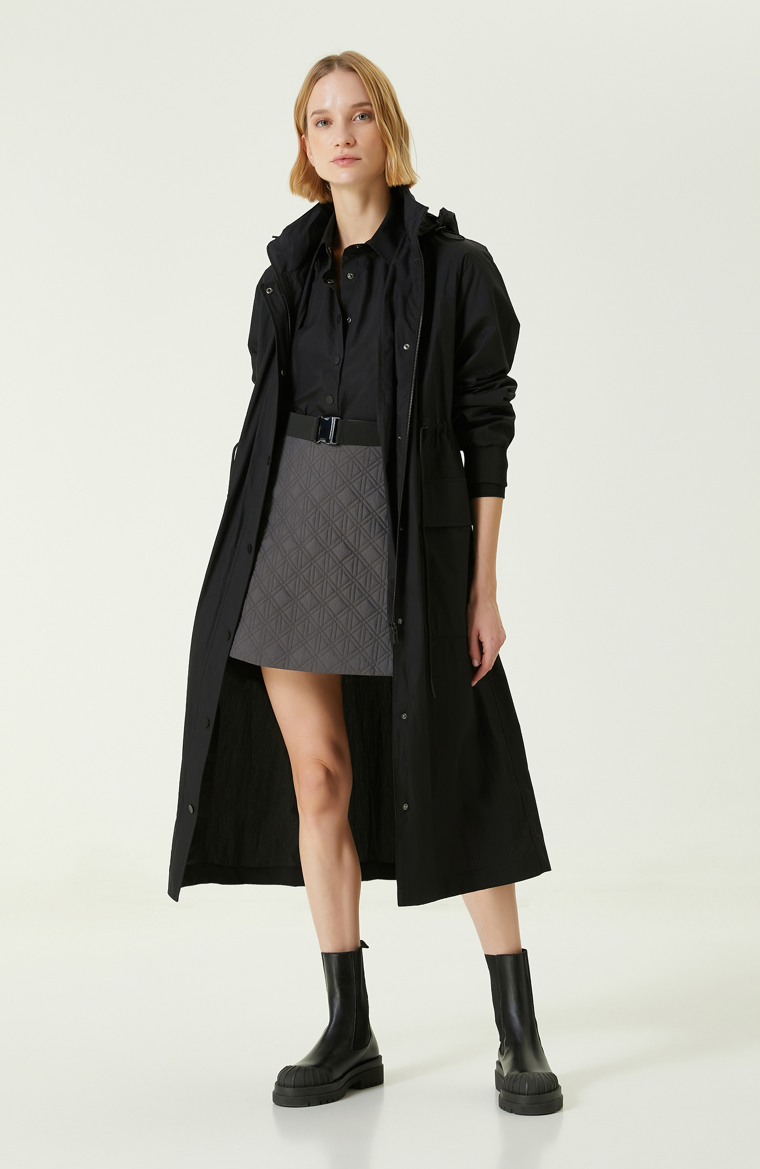 Antrasit Desenli Mini Etek