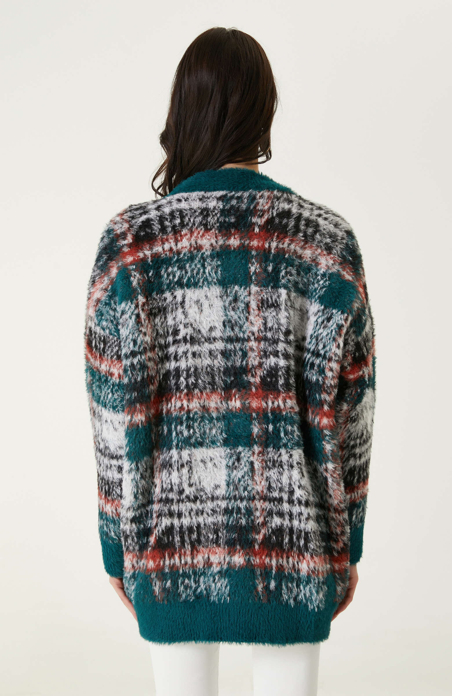 Renkli Desenli Uzun Kollu V Yaka Hırka