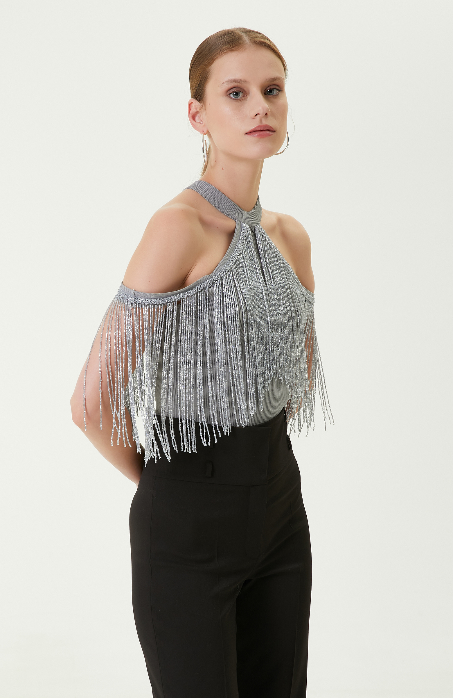 Limited Gri Kolsuz Bisiklet Yaka Triko Kazak