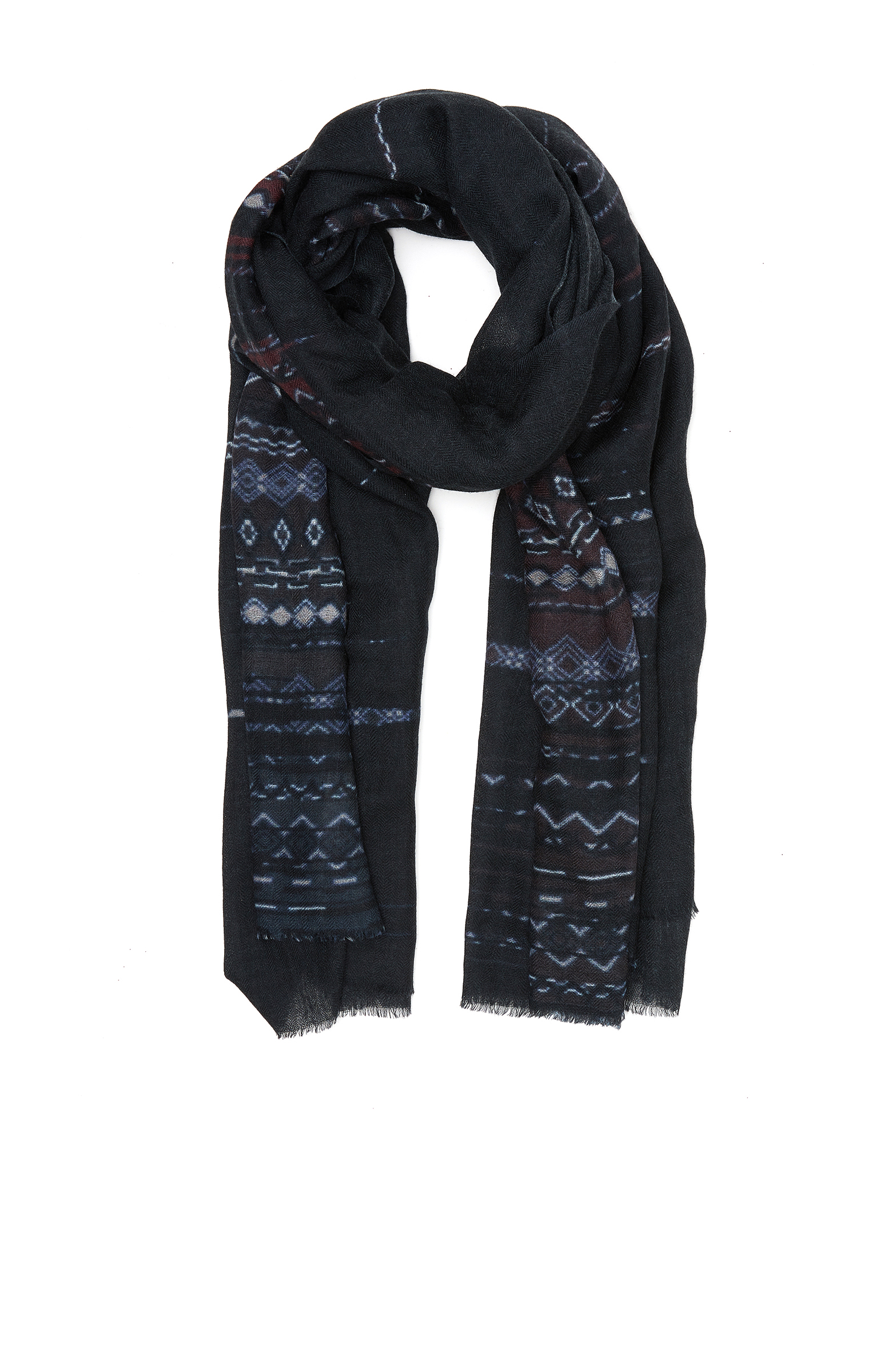 Lacivert Desenli Erkek Yün Şal