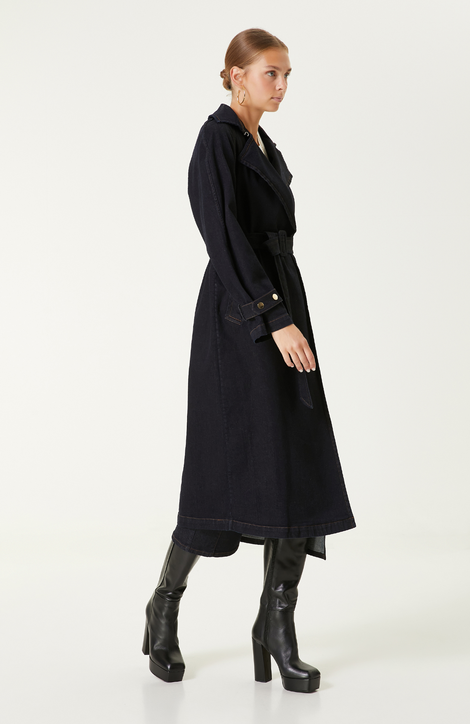 Koyu Indigo Mavi Denim Pardösü