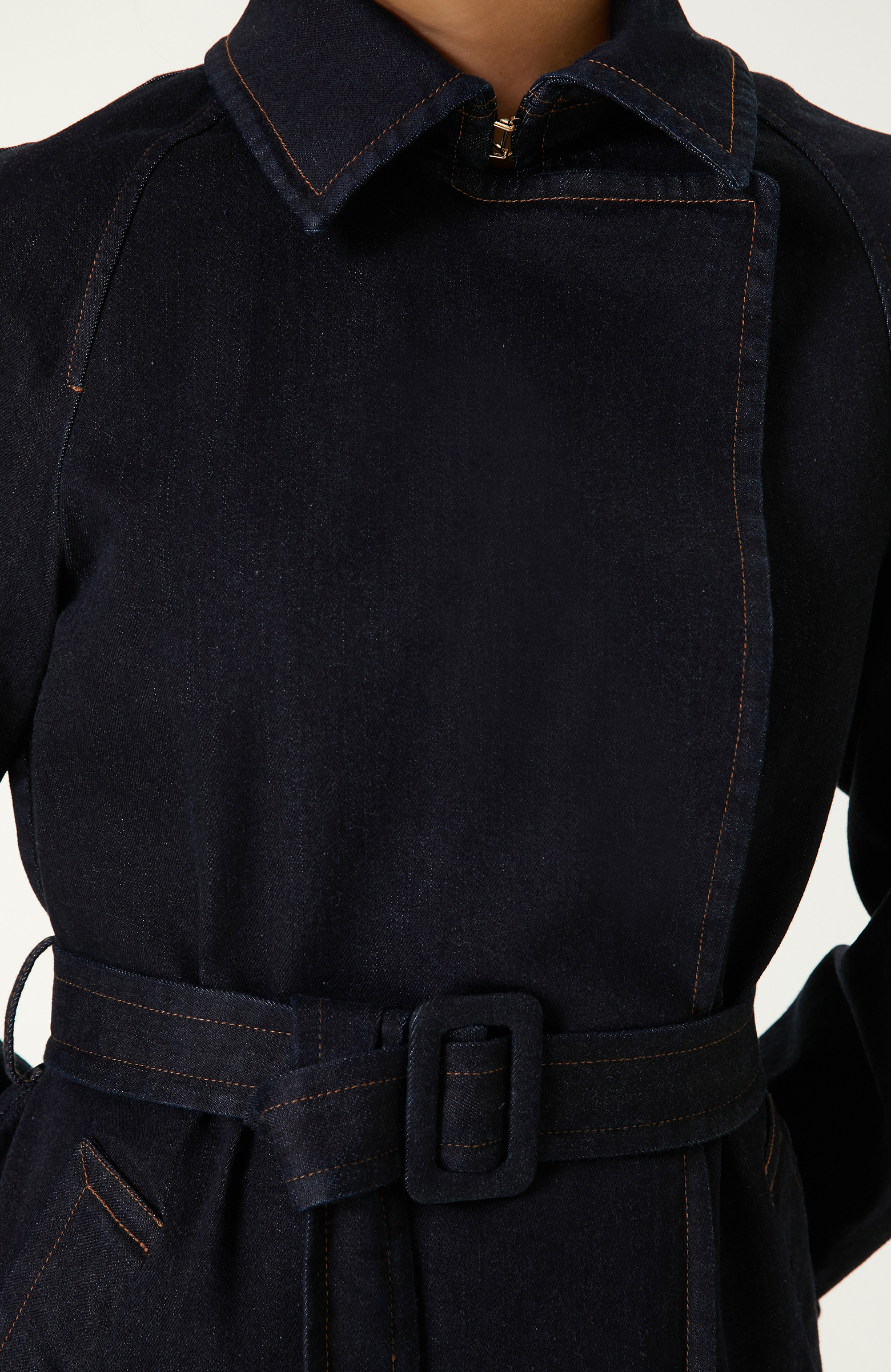 Koyu Indigo Mavi Denim Pardösü