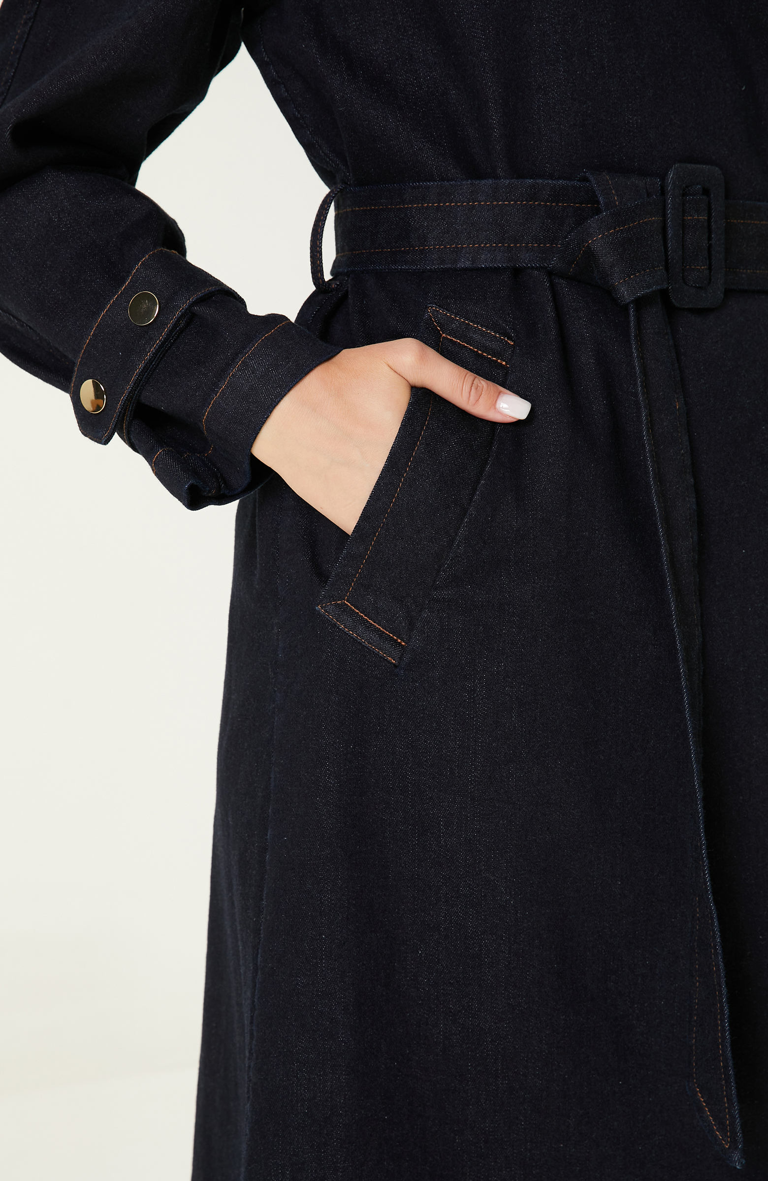 Koyu Indigo Mavi Denim Pardösü