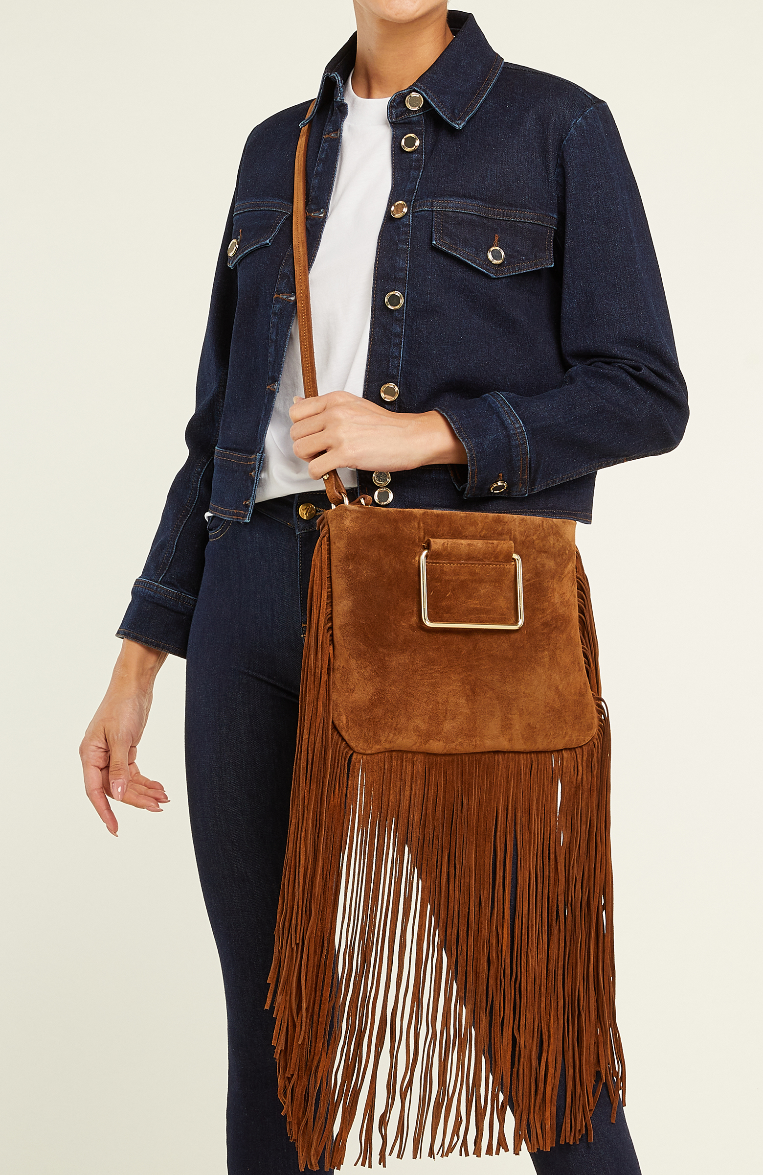 Taba Püsküllü Kadın Süet Çanta