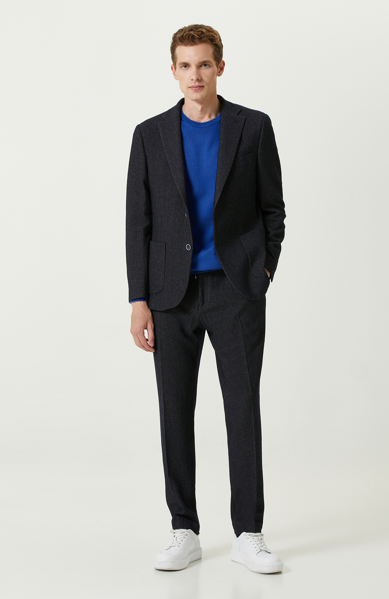 Lacivert Gofreli Örme Ceket