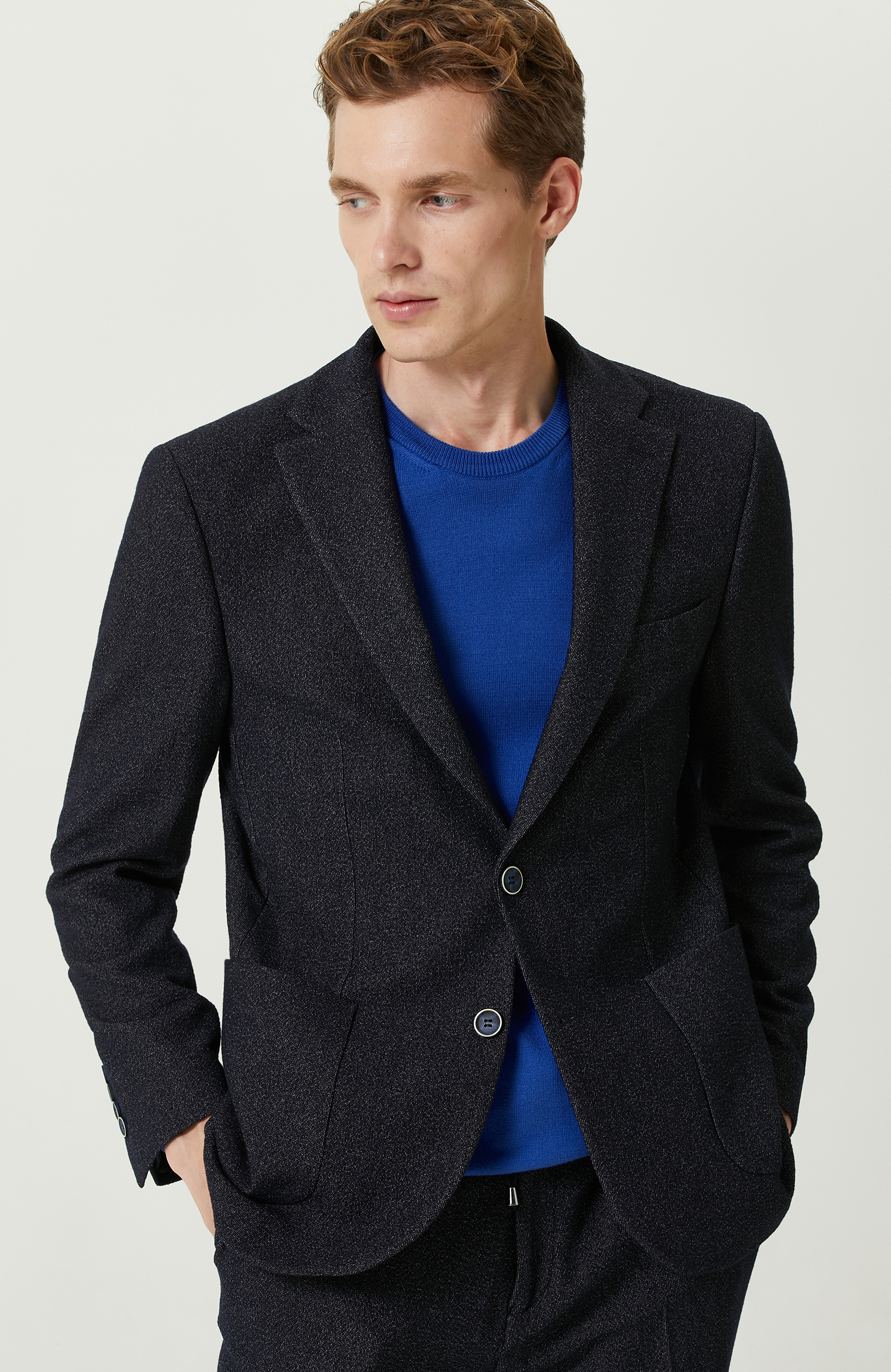 Lacivert Gofreli Örme Ceket