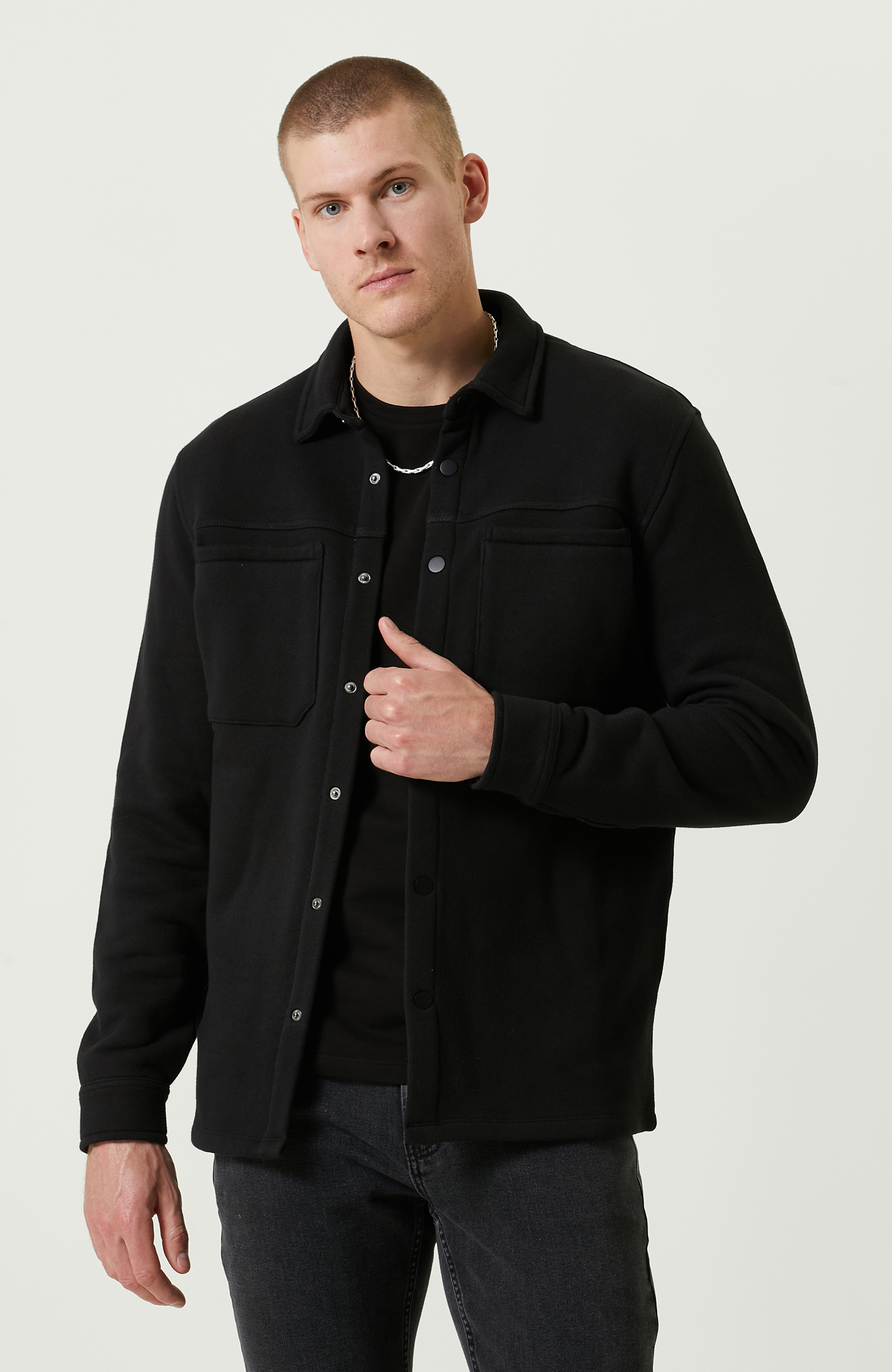 Pamuklu Siyah Örme Dış Gömlek