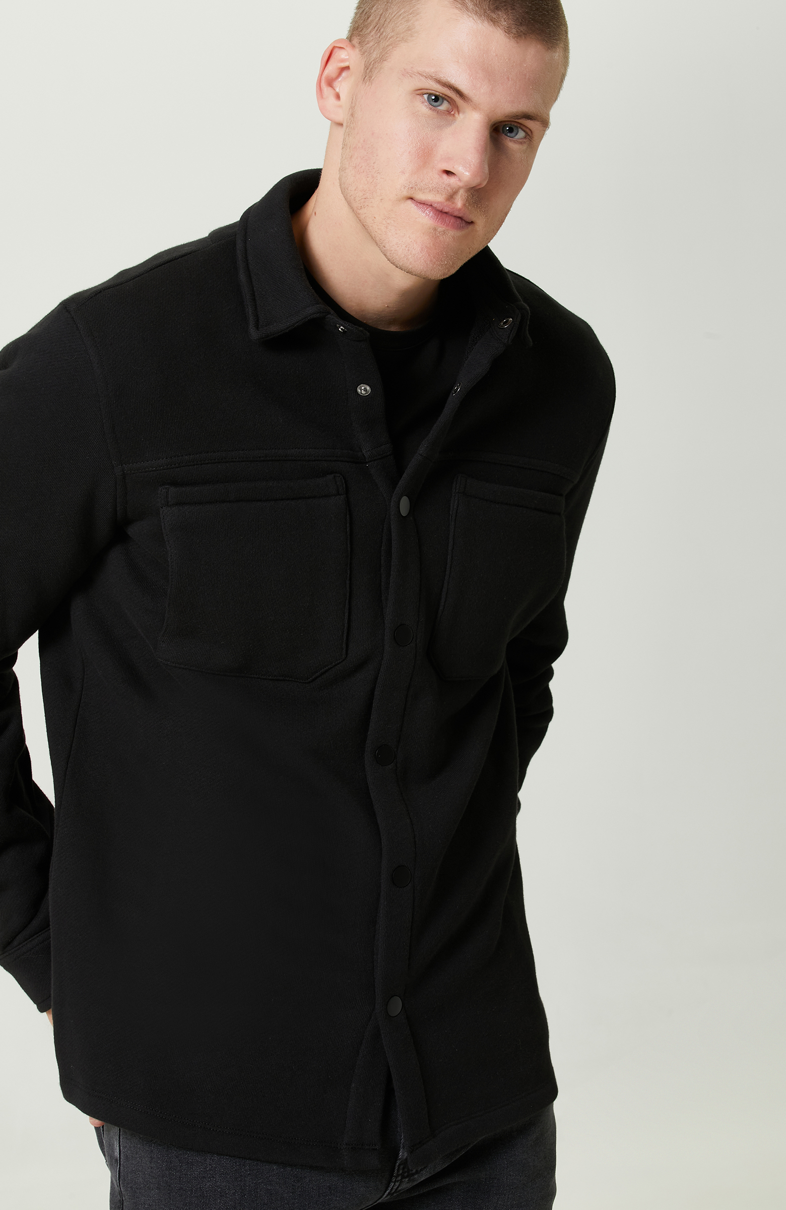 Pamuklu Siyah Örme Dış Gömlek