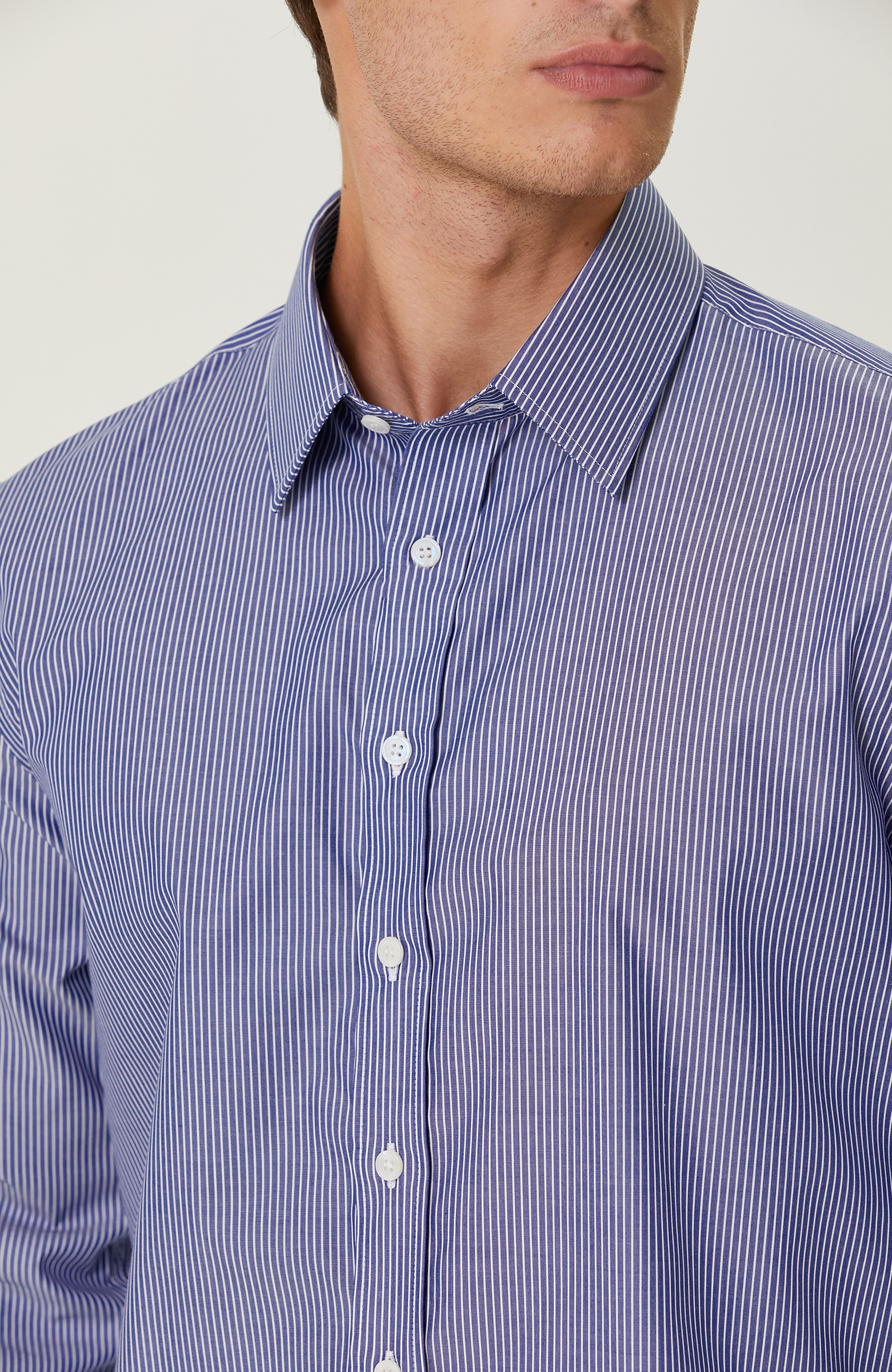 Non-Iron Pamuklu Mavi Beyaz Çizgili Gömlek