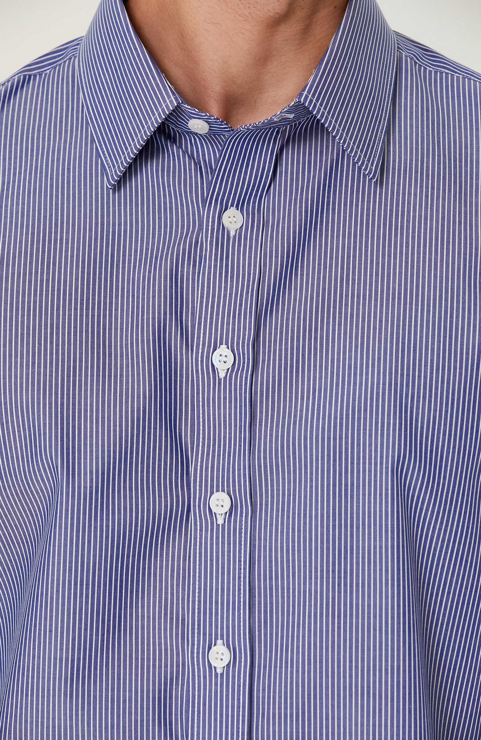 Non-Iron Pamuklu Mavi Beyaz Çizgili Gömlek