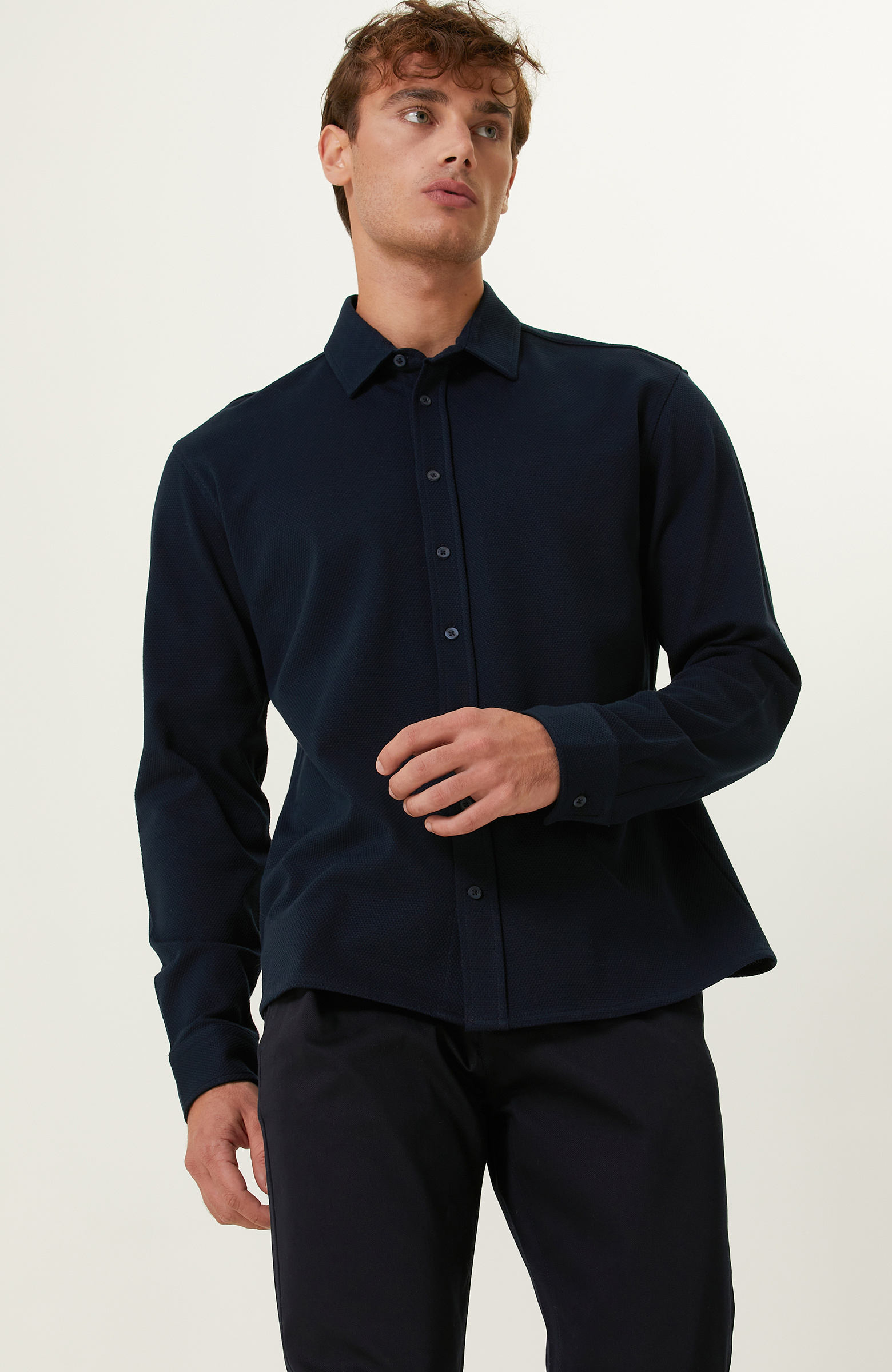 Pamuklu Lacivert Örme Gömlek