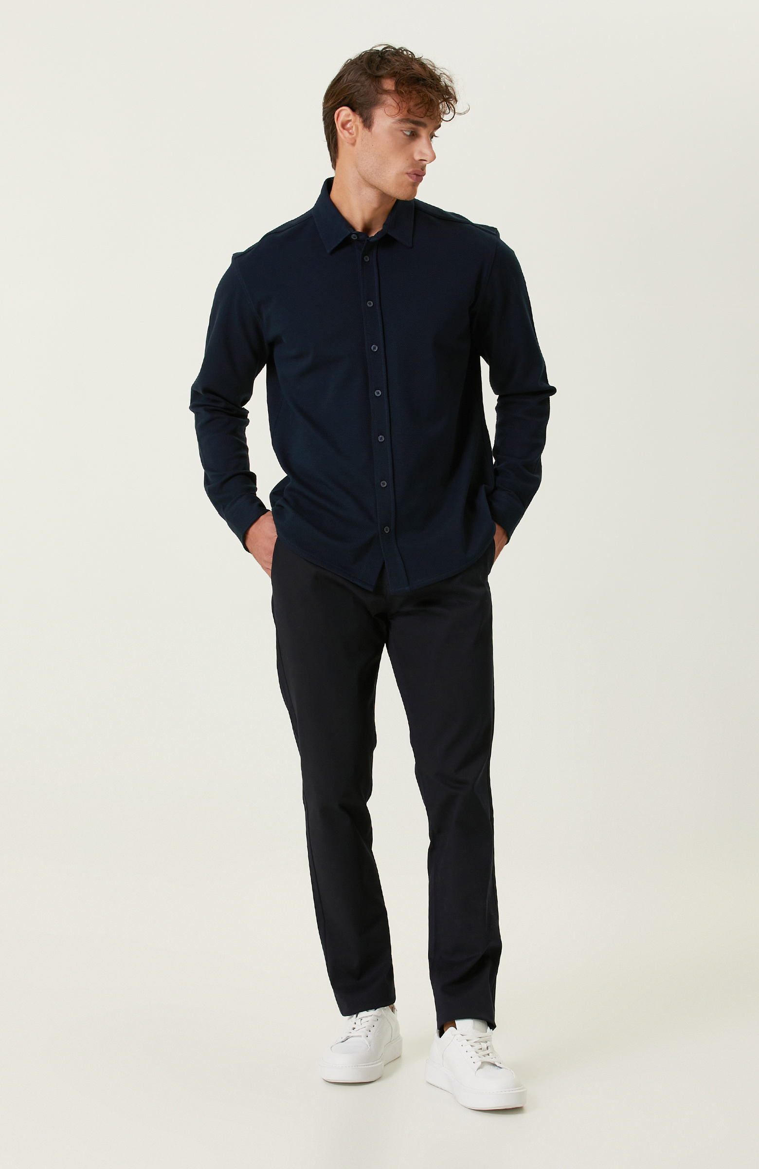 Pamuklu Lacivert Örme Gömlek