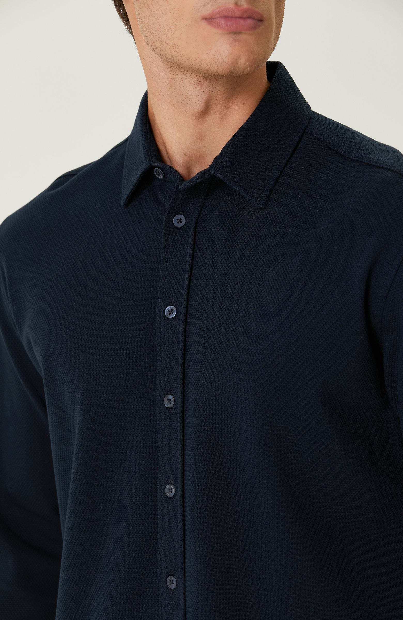 Pamuklu Lacivert Örme Gömlek