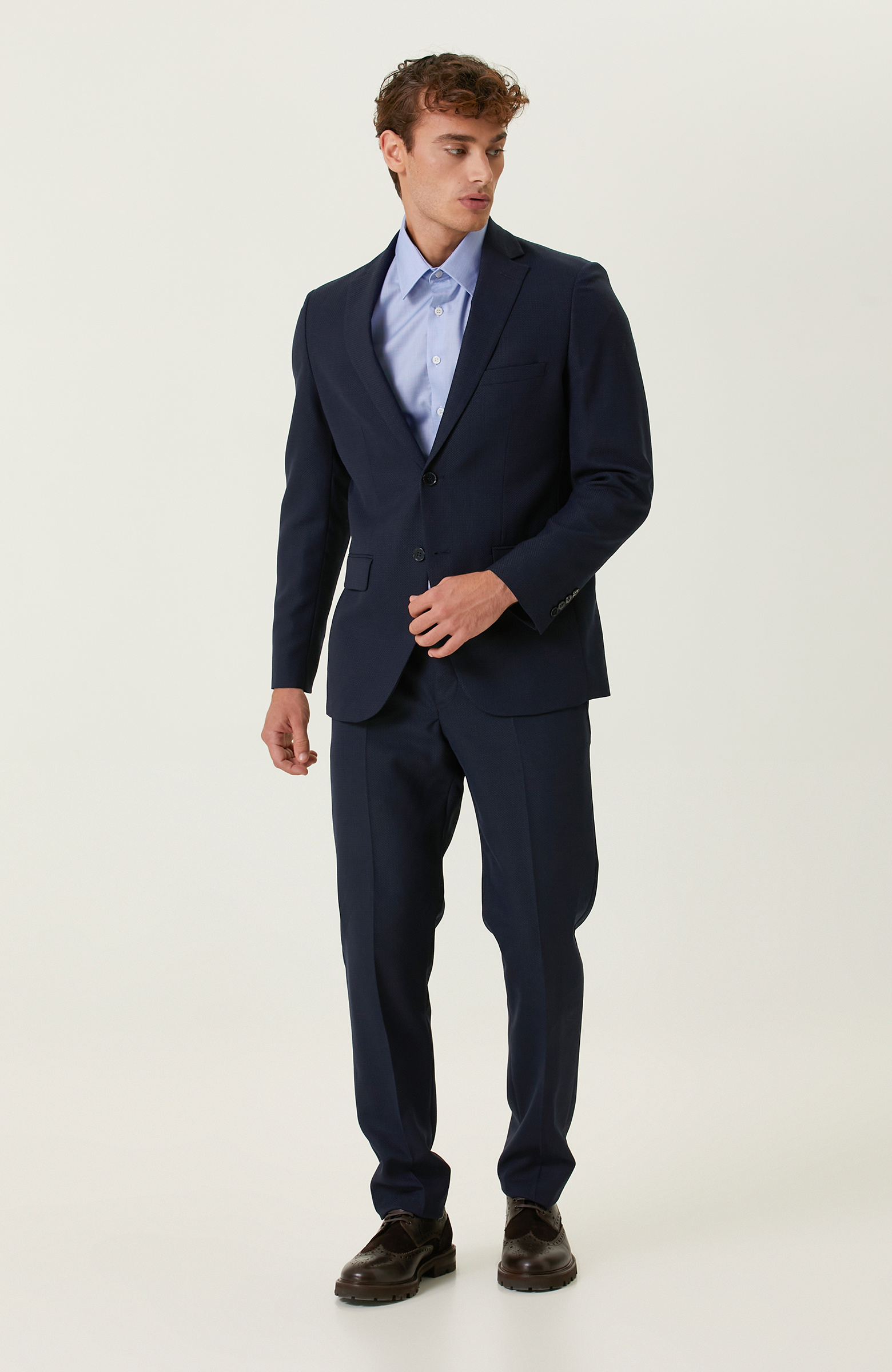 Non-Iron Pamuklu Mavi Armürlü Gömlek