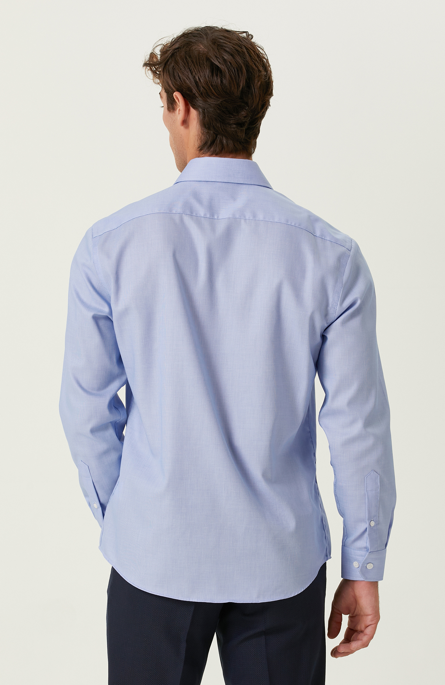 Non-Iron Pamuklu Mavi Armürlü Gömlek