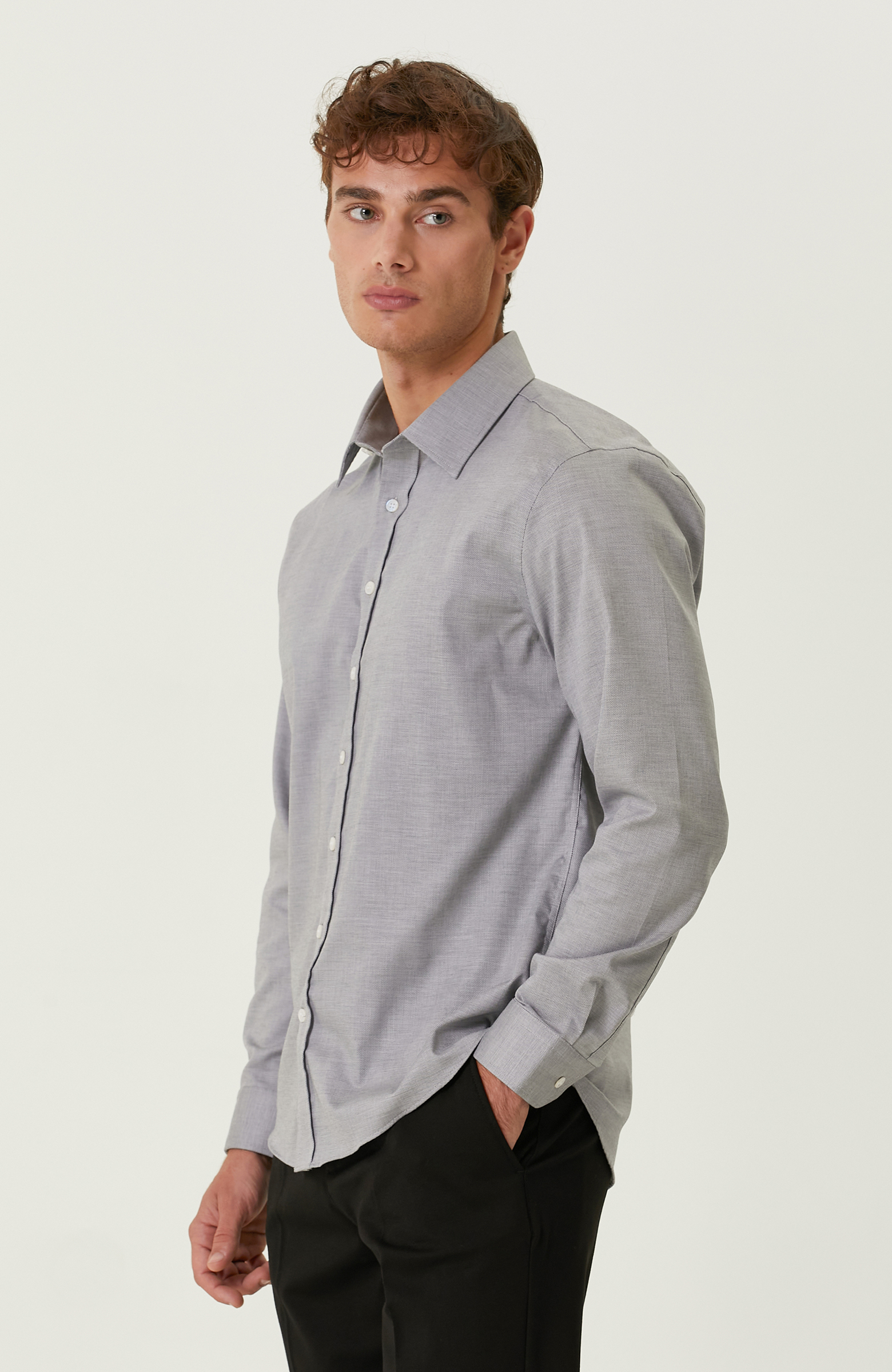 Non-Iron Pamuklu Siyah Armürlü Gömlek