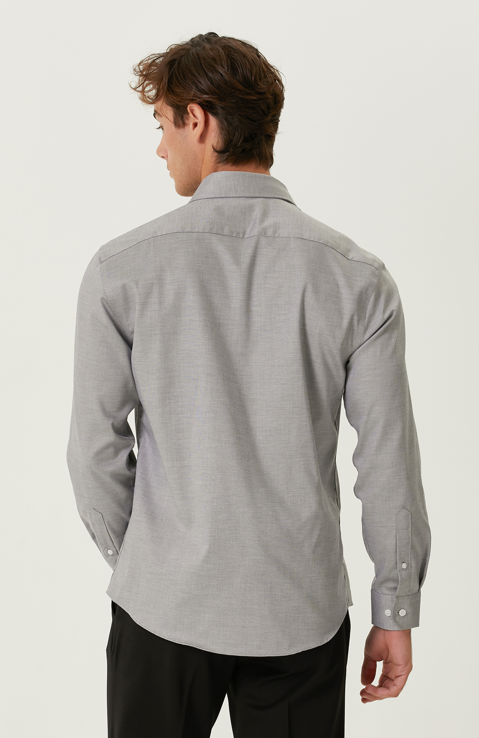 Non-Iron Pamuklu Siyah Armürlü Gömlek