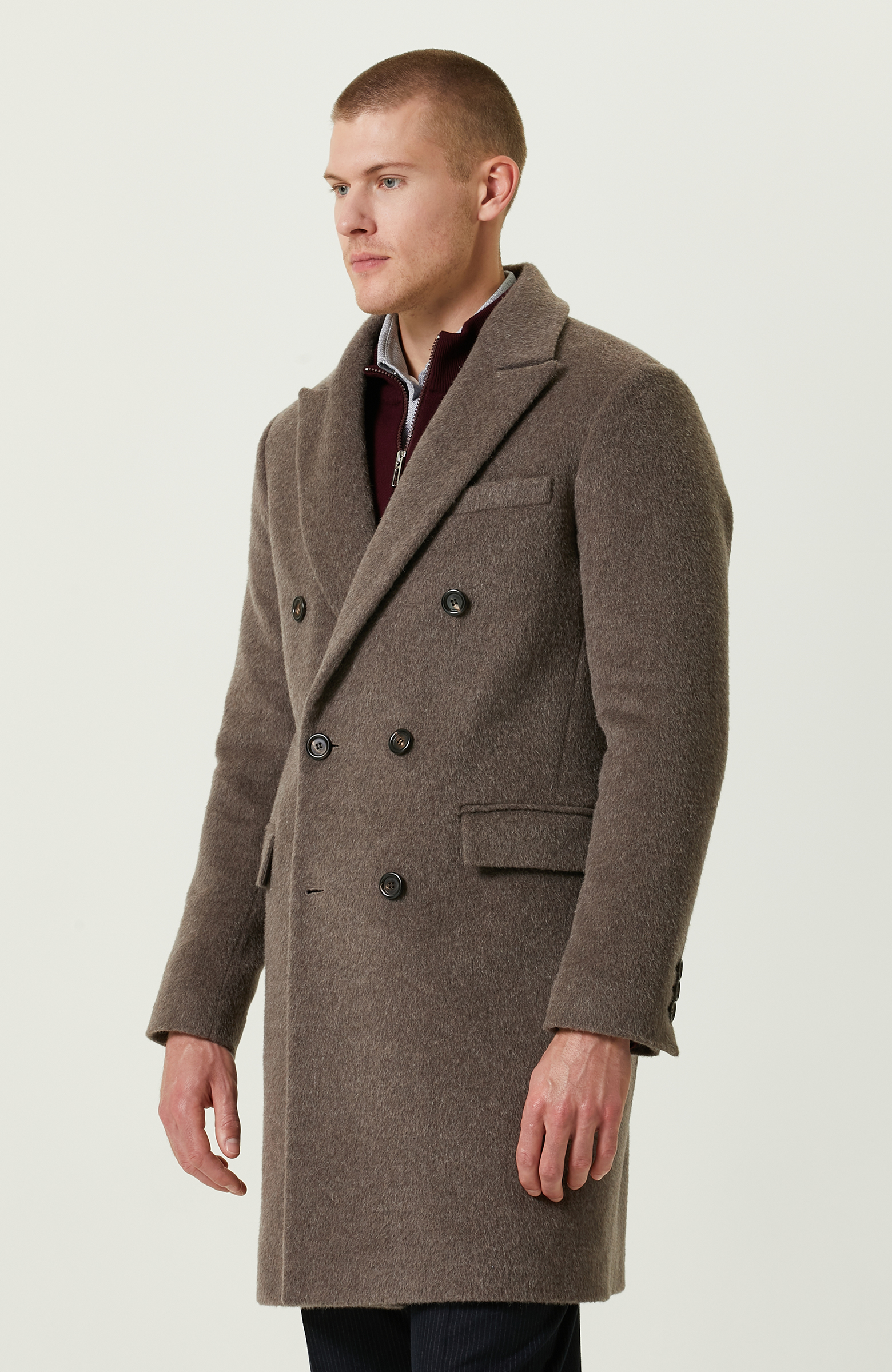 Kruvaze Yaka Balıksırtı Vizon Palto