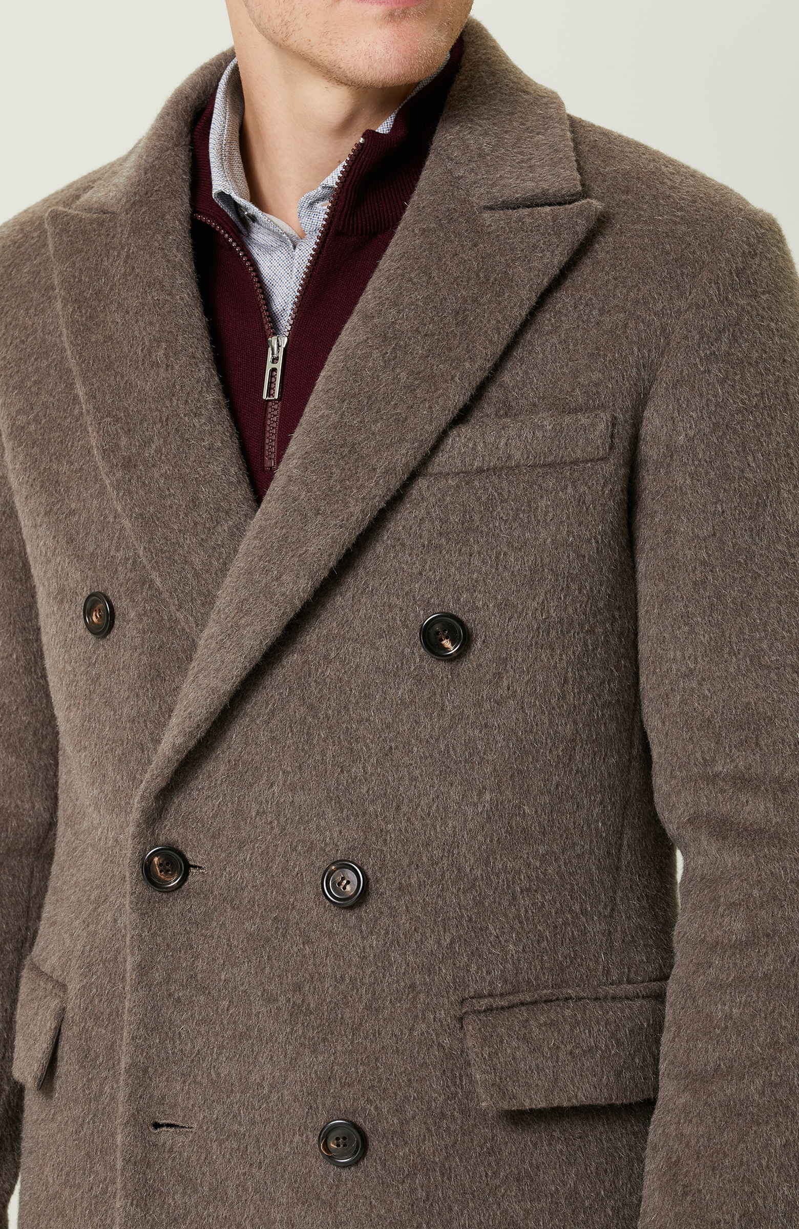 Kruvaze Yaka Balıksırtı Vizon Palto