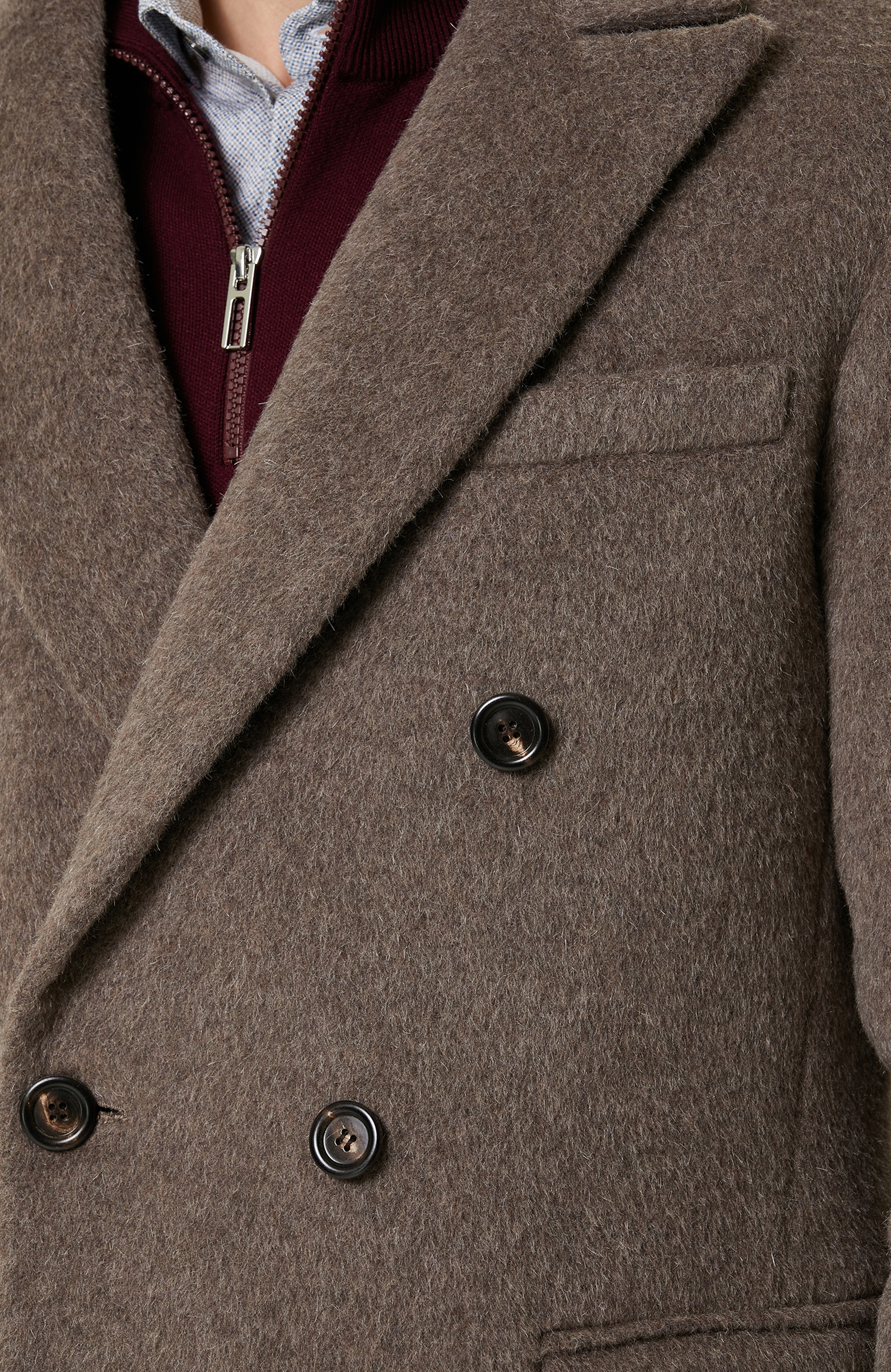 Kruvaze Yaka Balıksırtı Vizon Palto