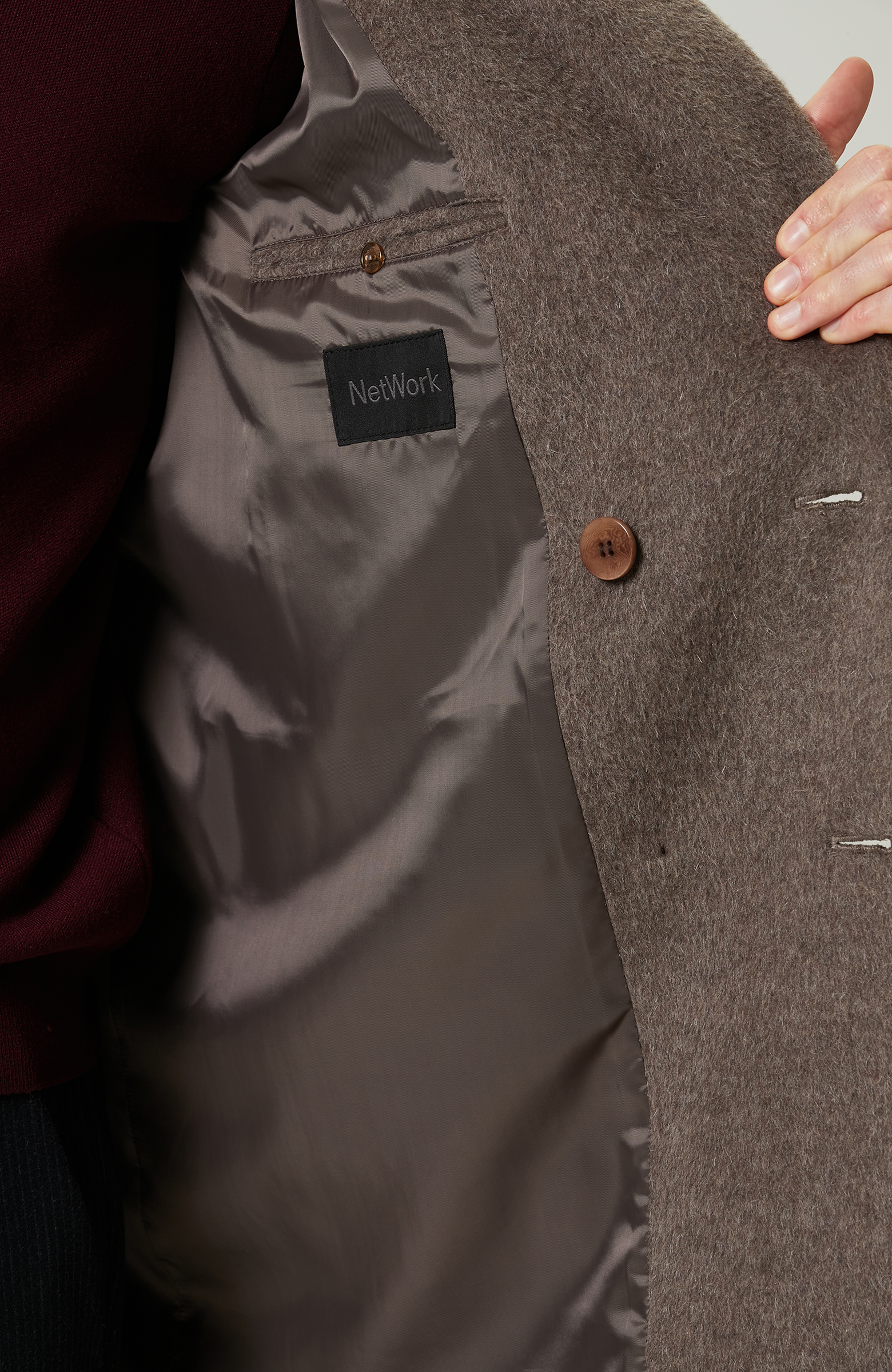 Kruvaze Yaka Balıksırtı Vizon Palto