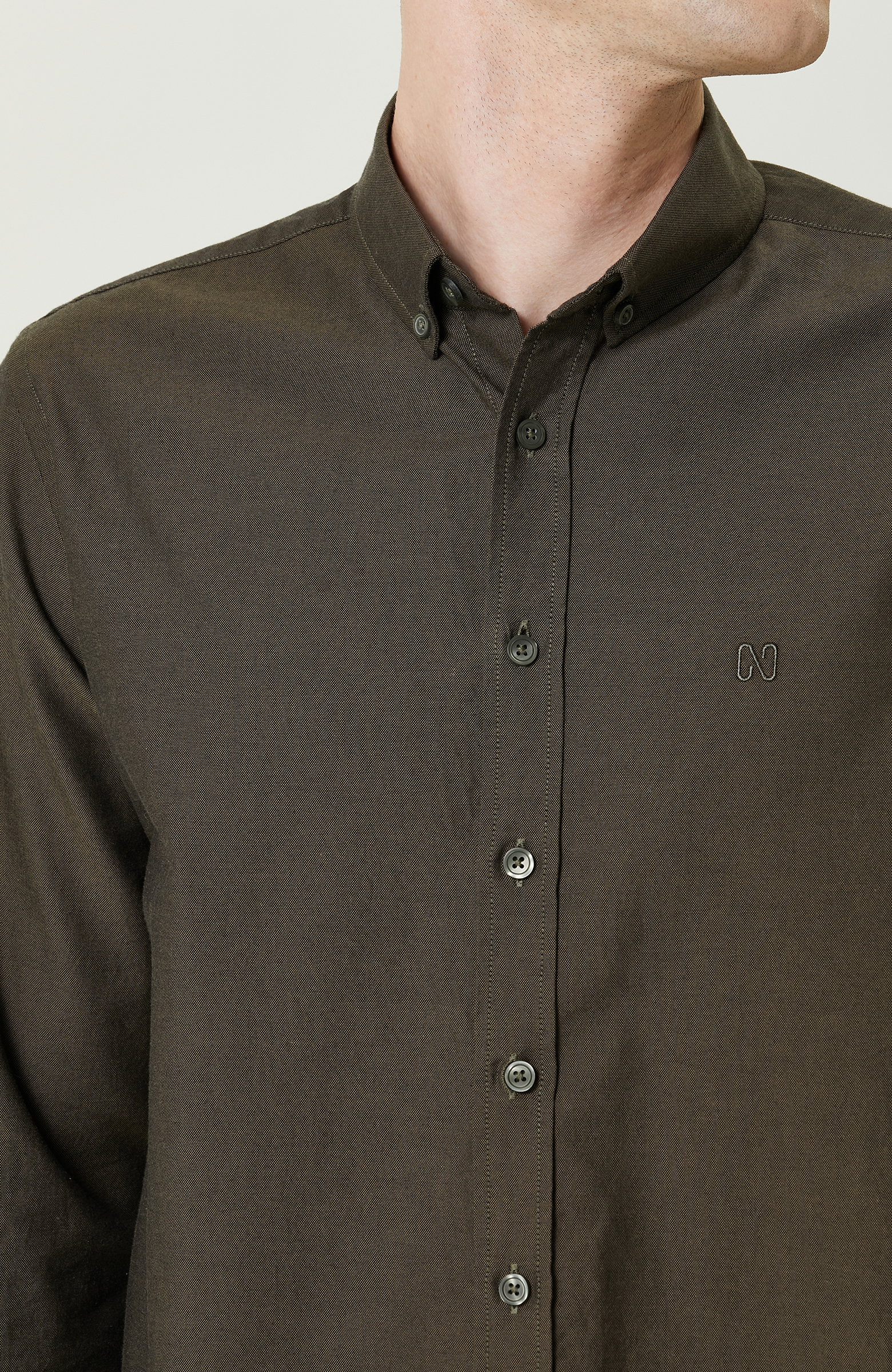 Pamuklu Haki Oxford Gömlek