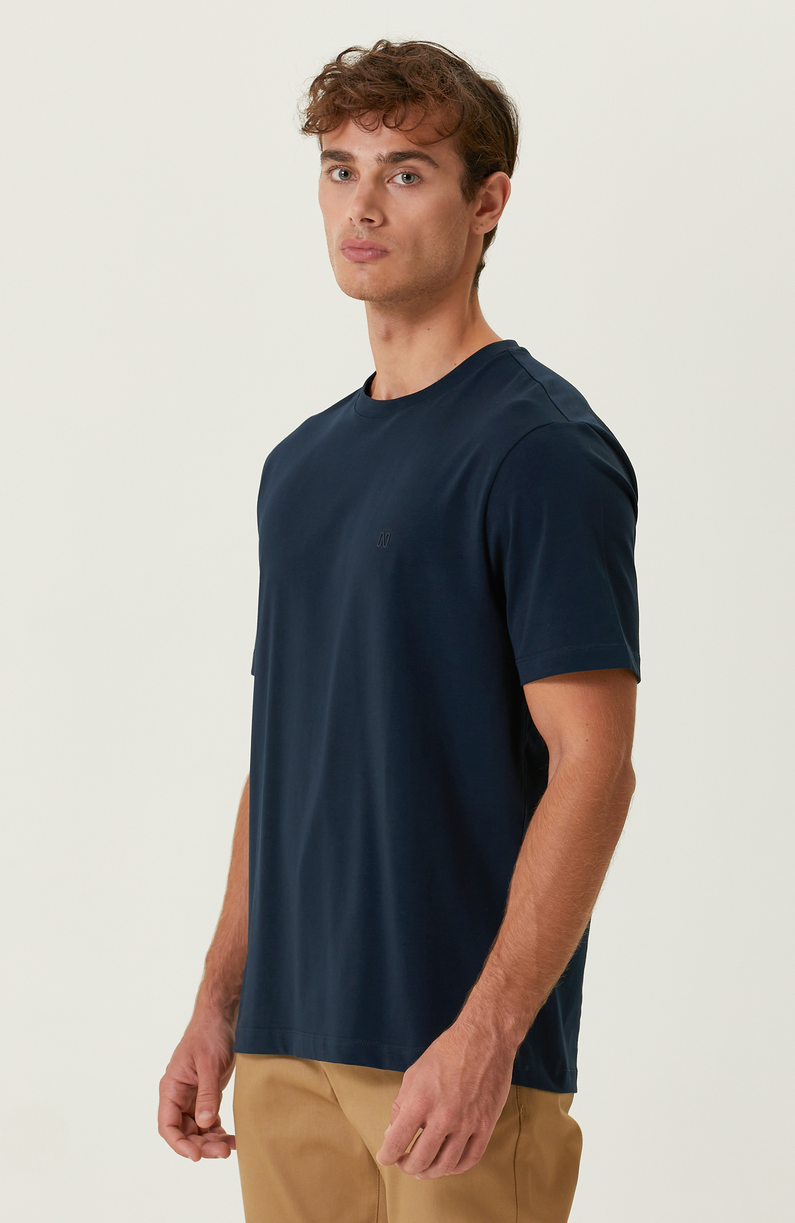 Lacivert Bisiklet Yaka Kısa Kollu Tshirt