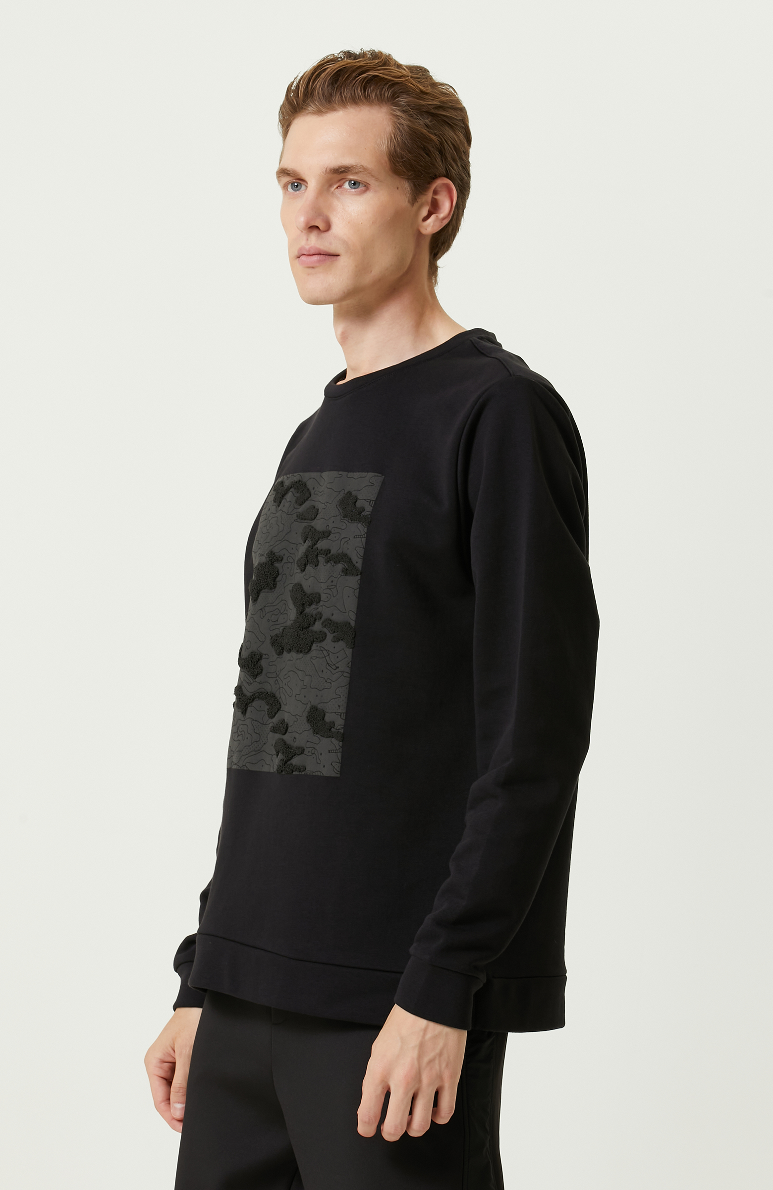 Siyah Military Baskılı Sweatshirt