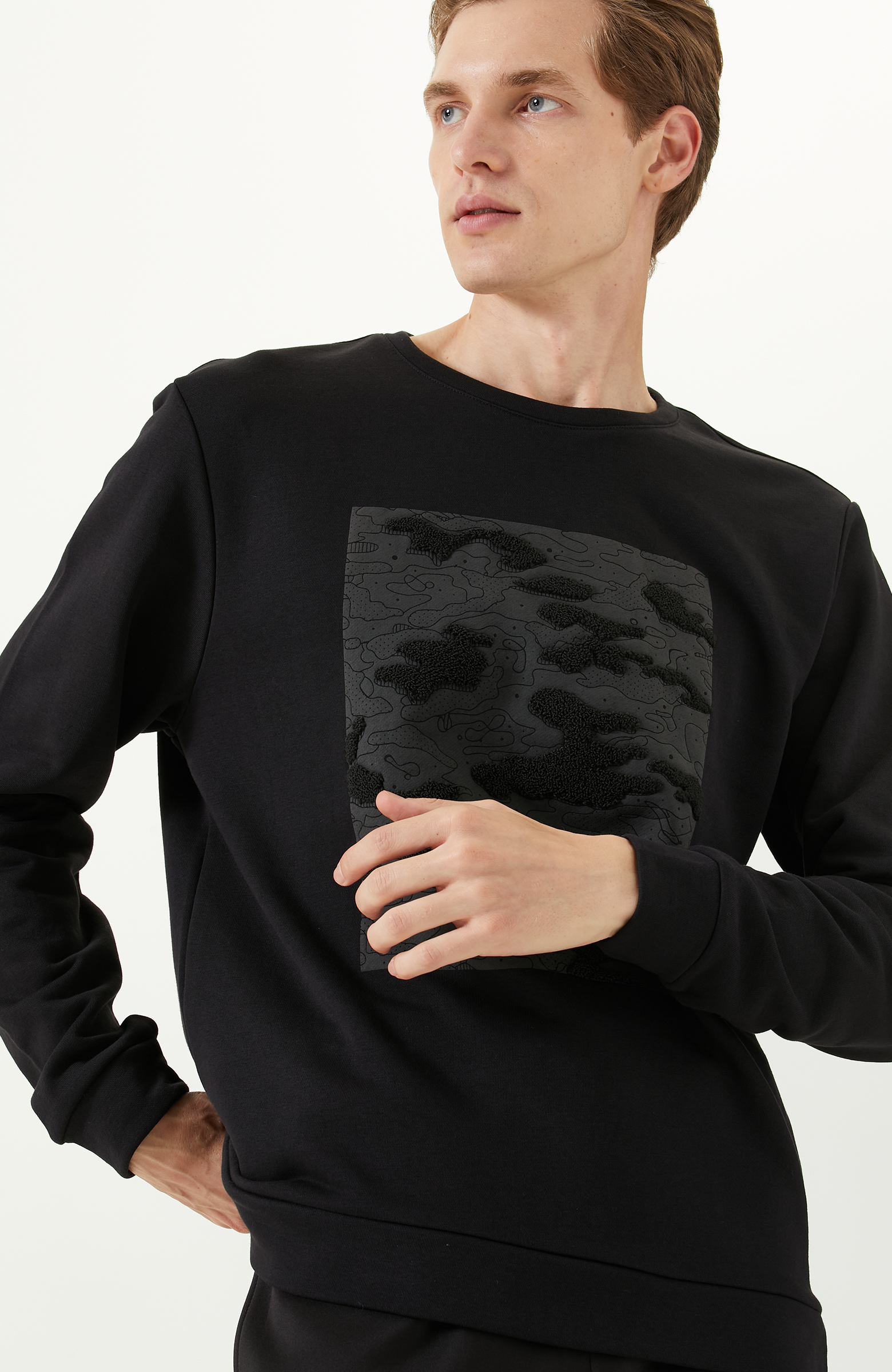 Siyah Military Baskılı Sweatshirt