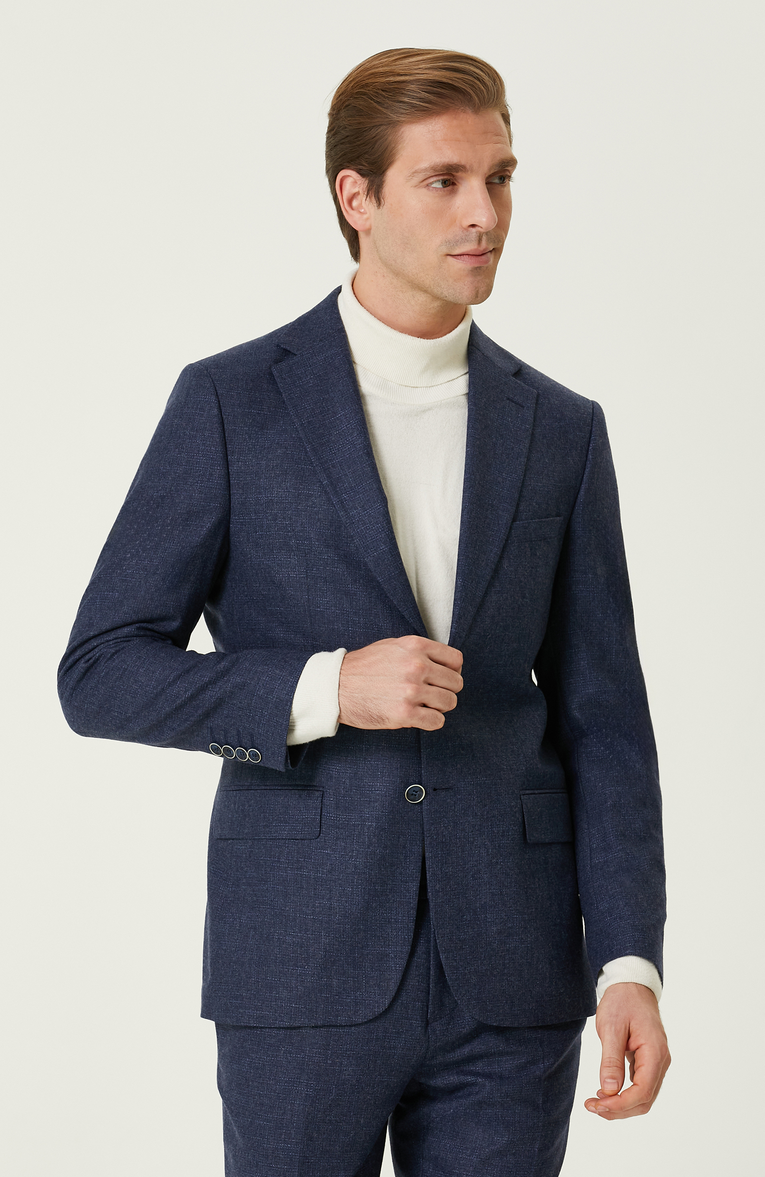 İndigo Kareli Yün Takım Elbise