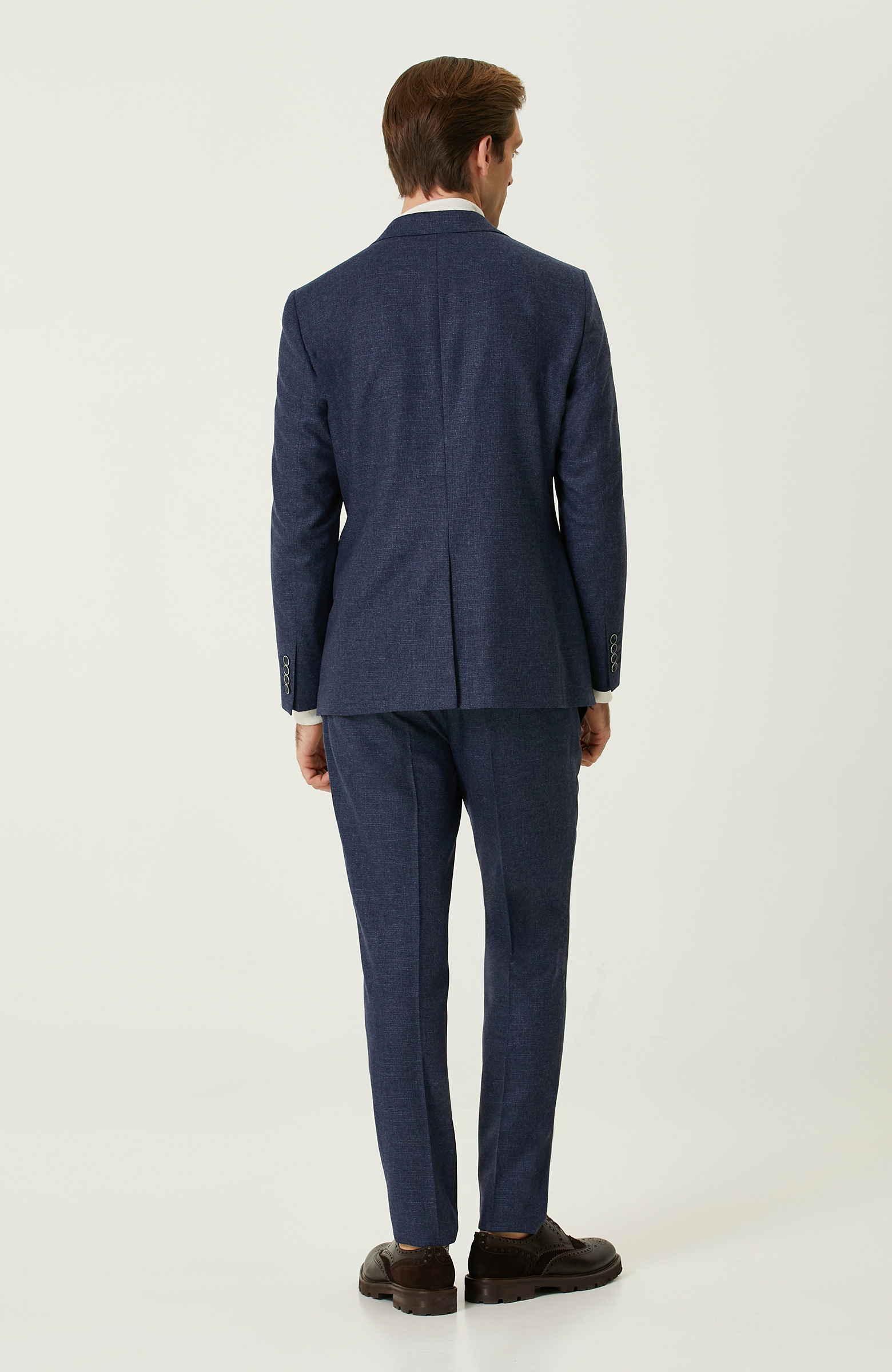 İndigo Kareli Yün Takım Elbise