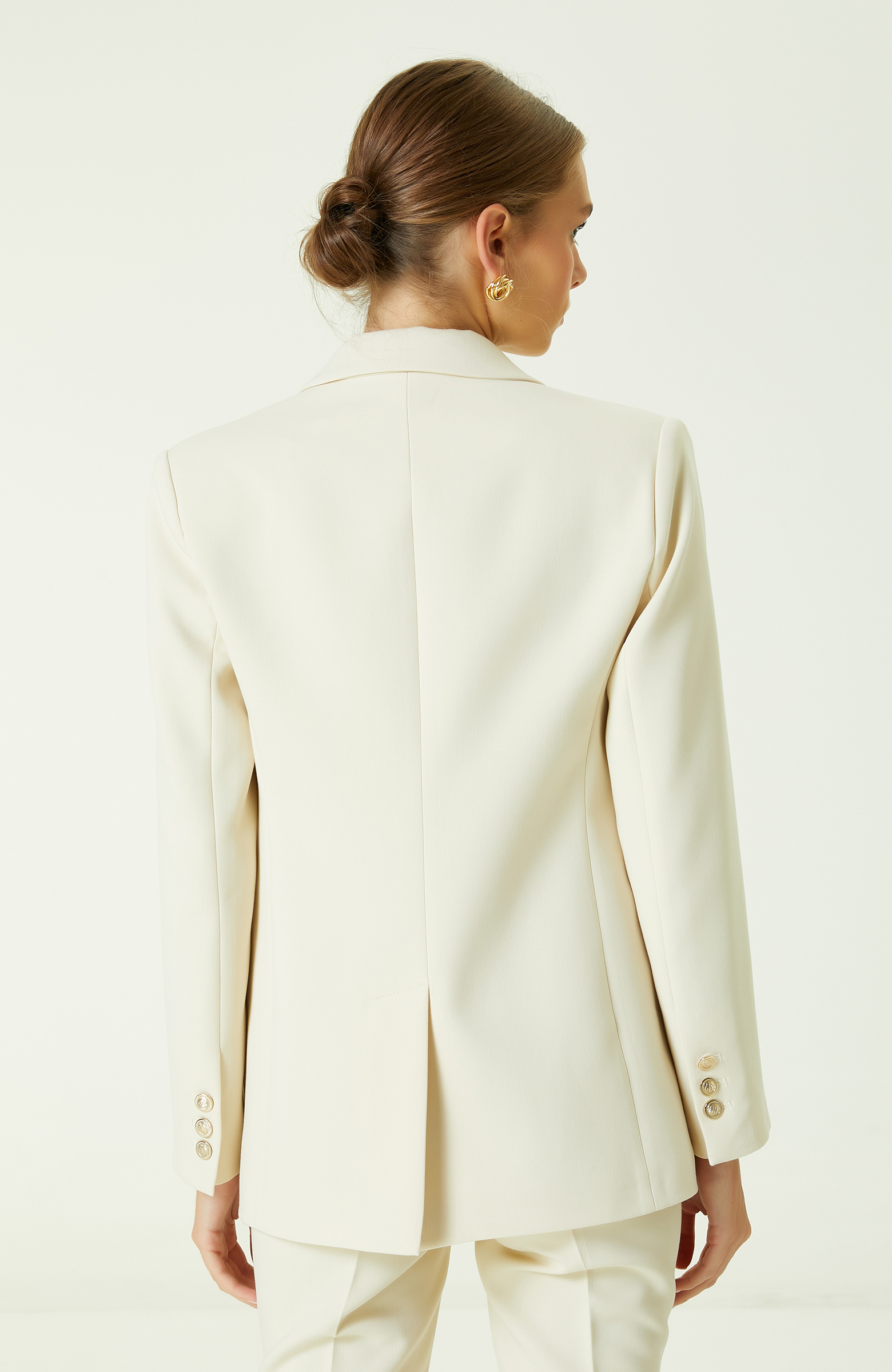 Taş Rengi Metal Düğmeli Blazer Ceket