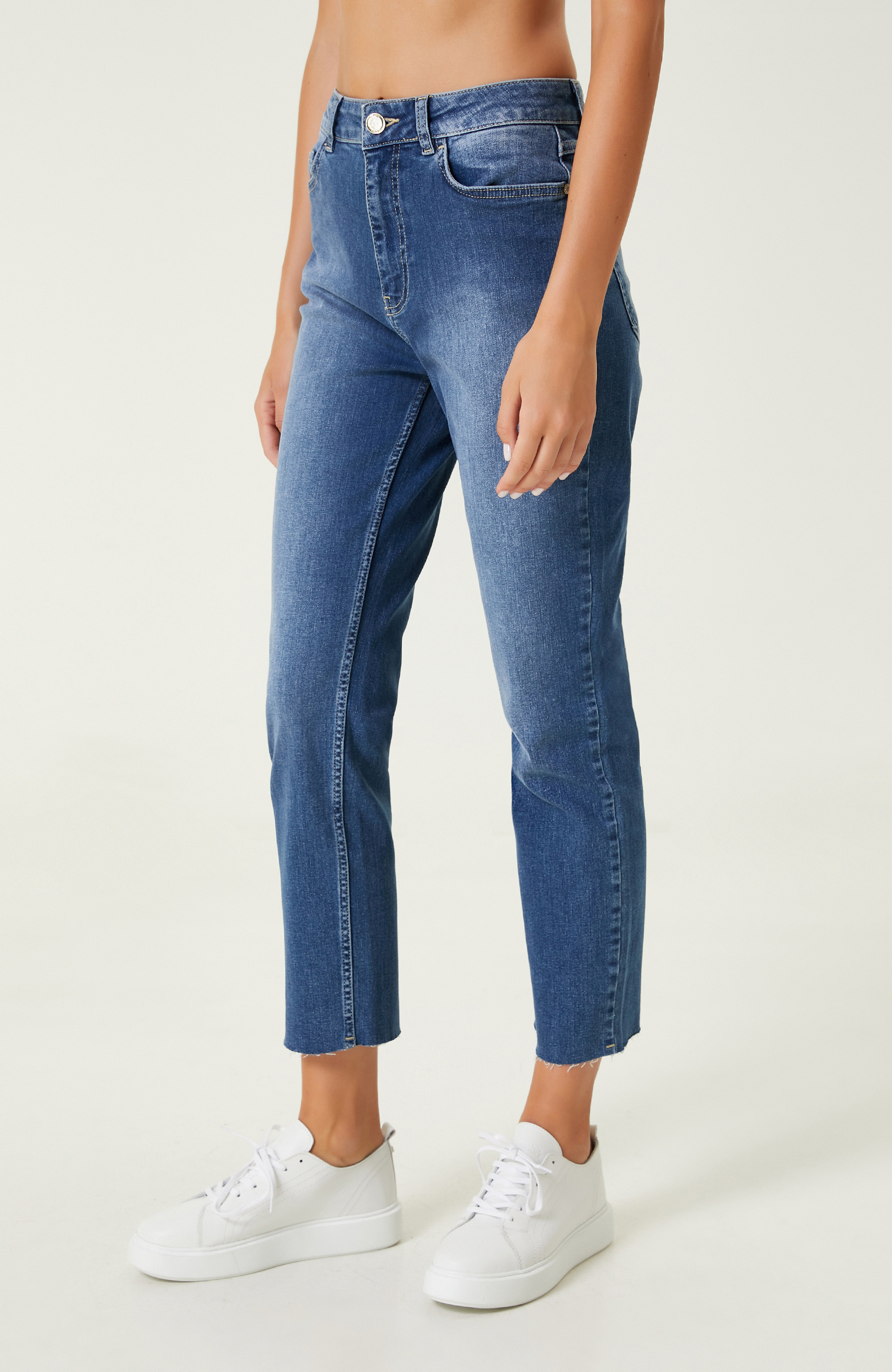 Koyu Mavi Yüksek Bel Denim Pantolon