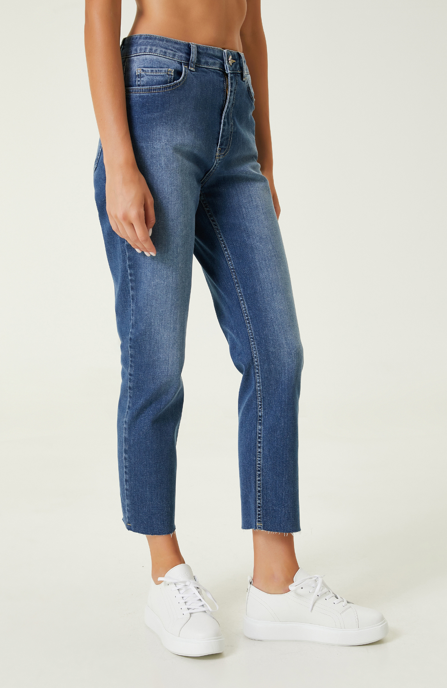 Koyu Mavi Yüksek Bel Denim Pantolon