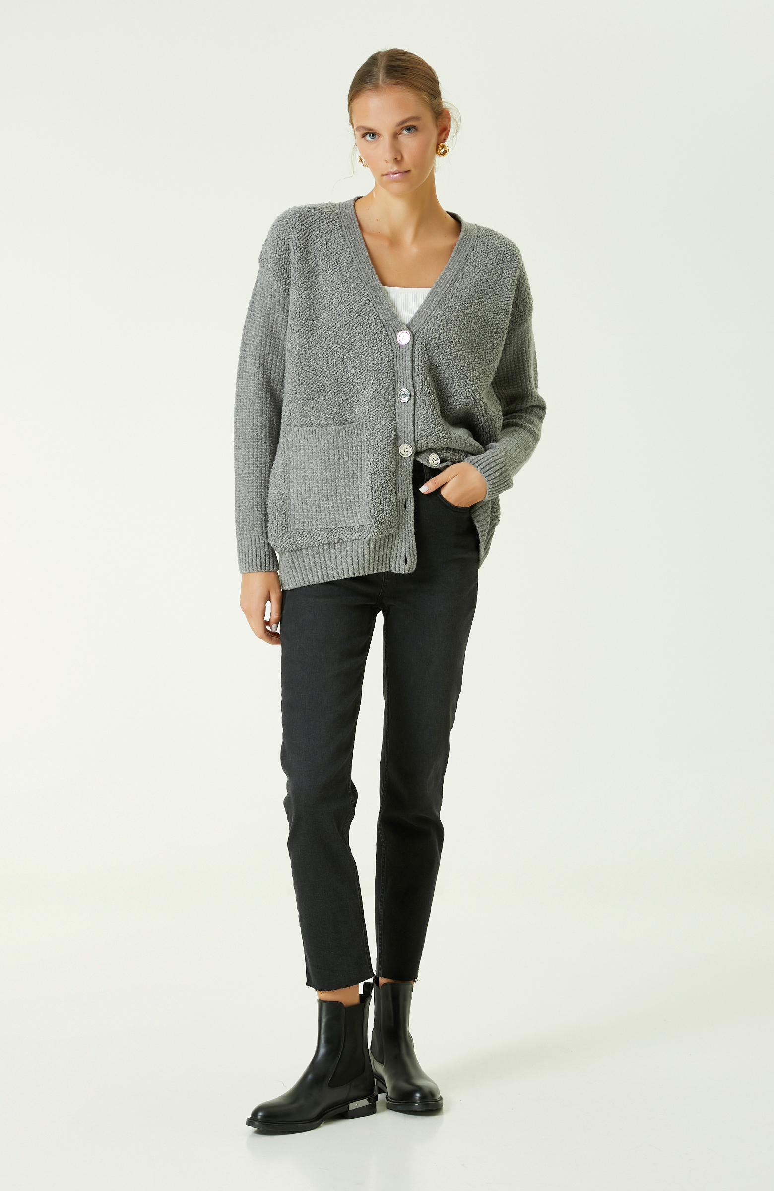 Antrasit Yüksek Bel Denim Pantolon