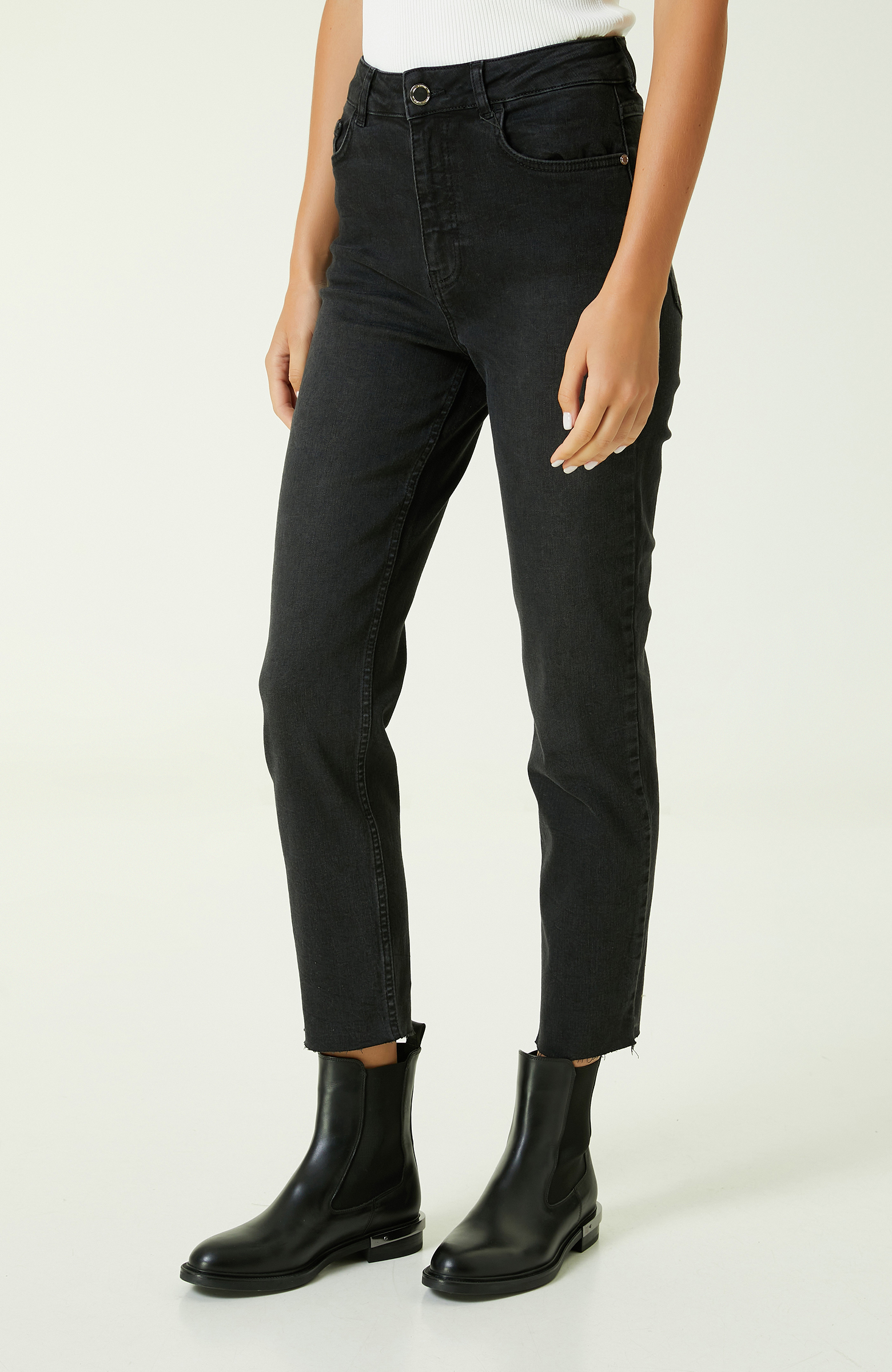 Antrasit Yüksek Bel Denim Pantolon