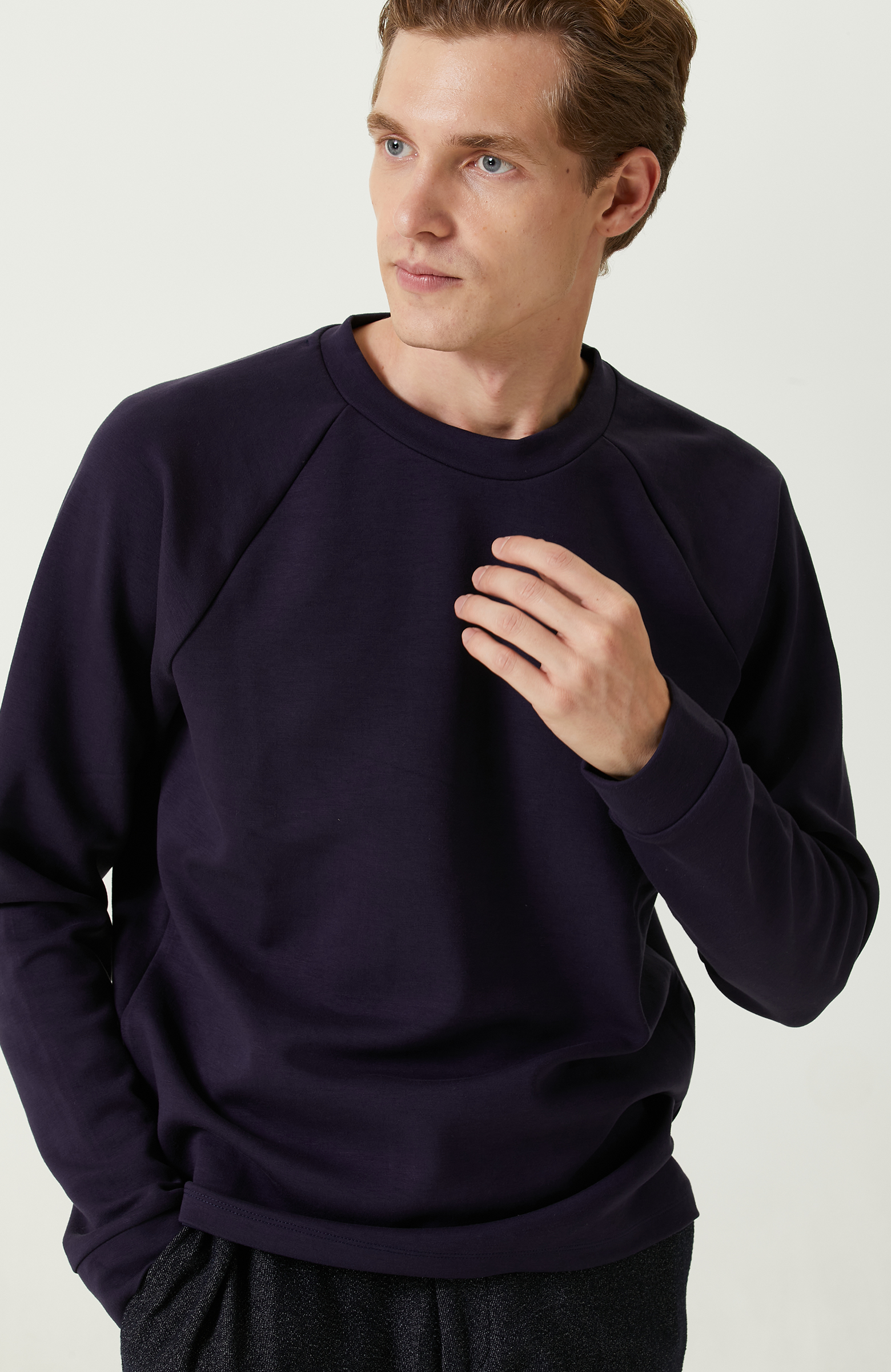 Lacivert Bisiklet Yaka Sweatshirt