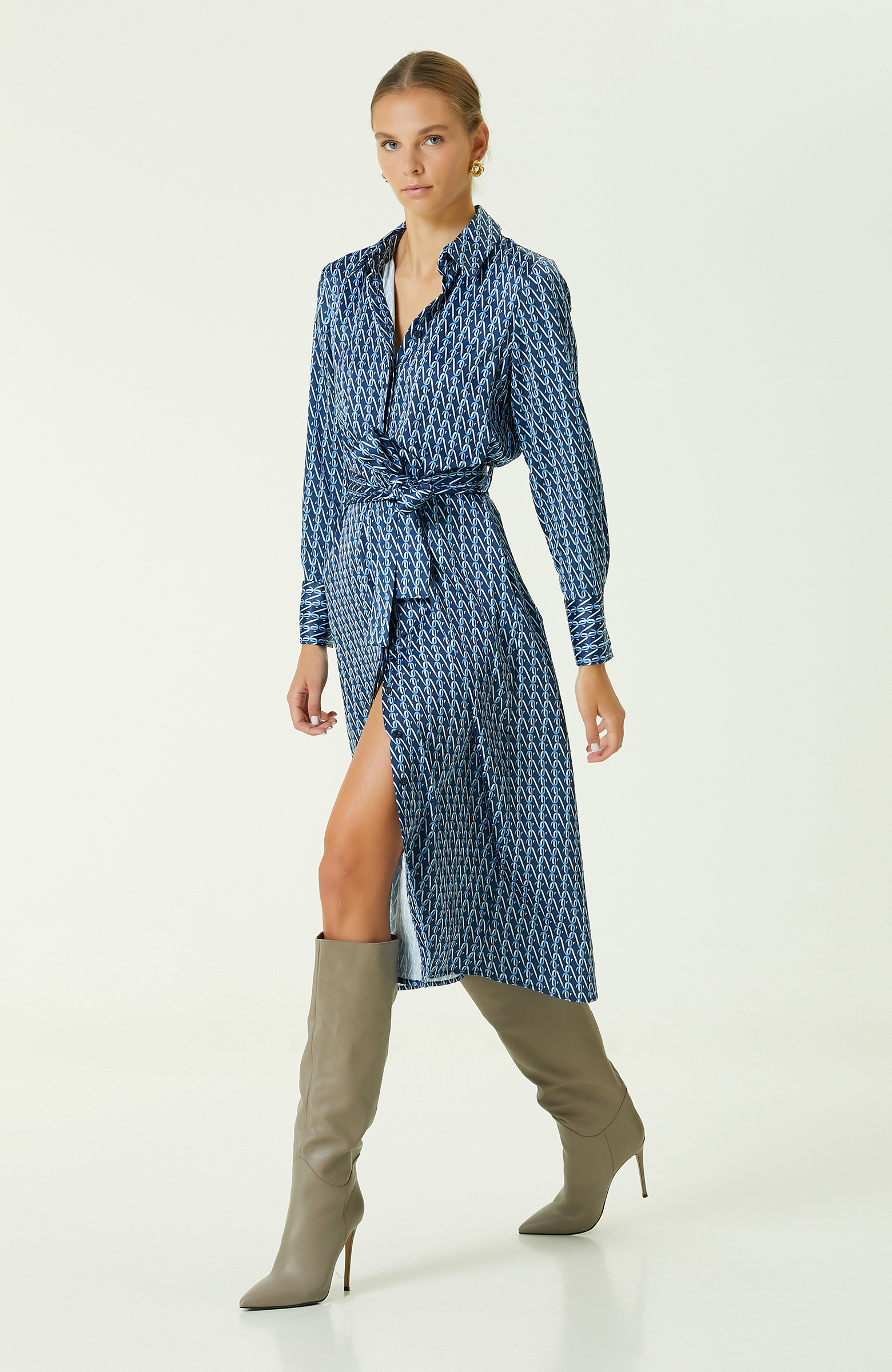 Lacivert Mavi Uzun Gömlek Elbise