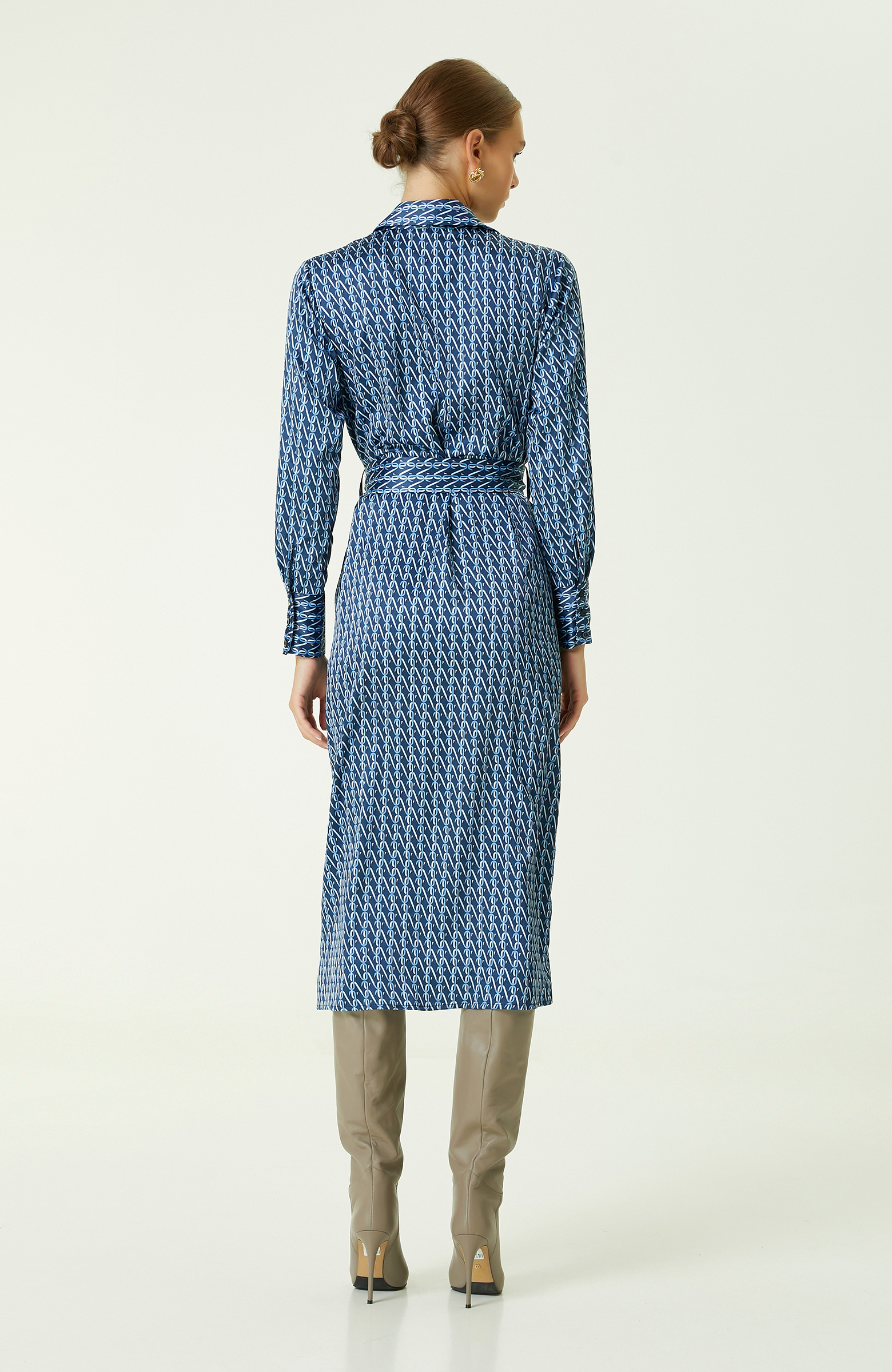 Lacivert Mavi Uzun Gömlek Elbise