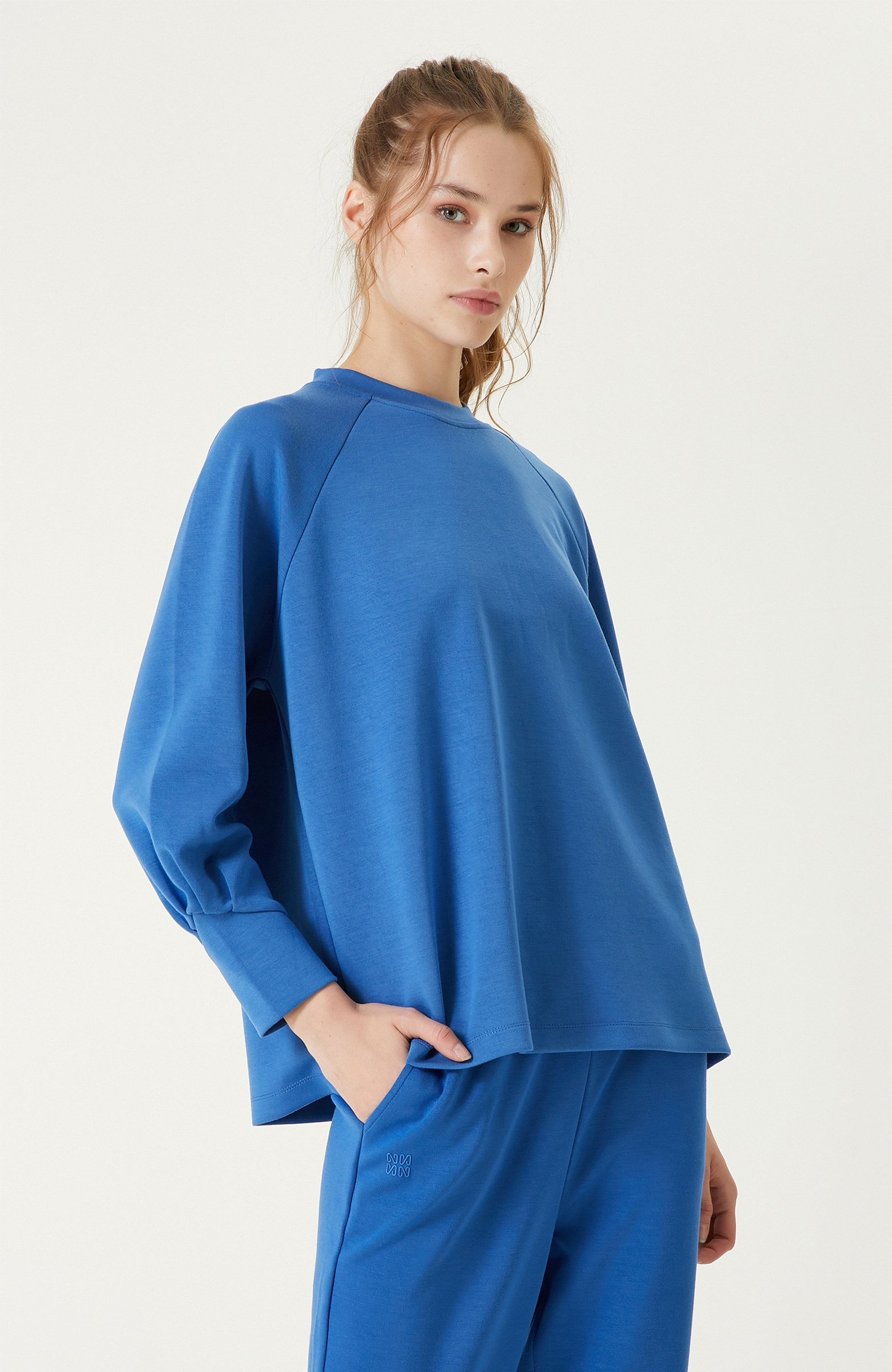 İndigo Bisiklet Yaka Sweatshirt