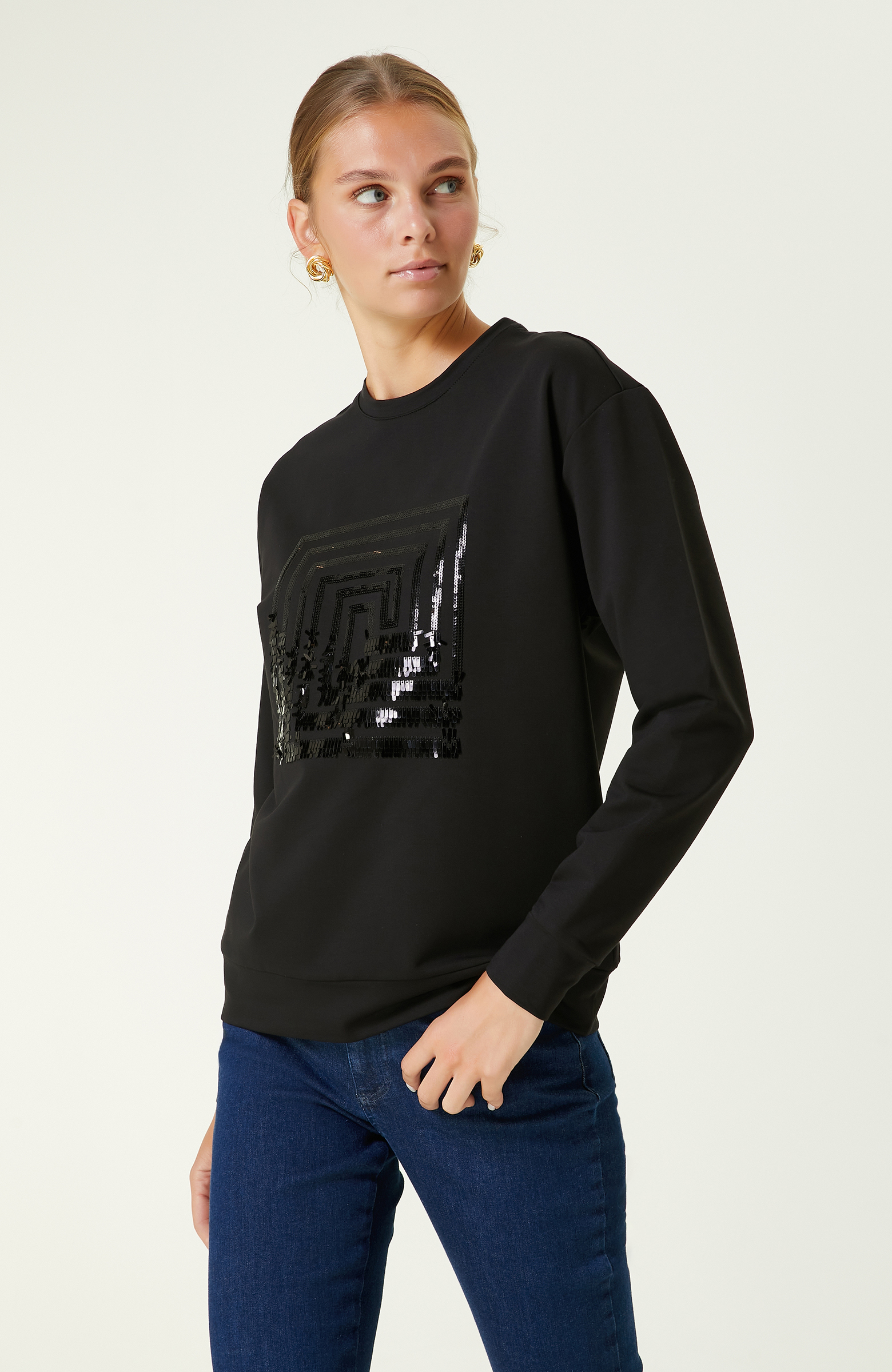 Siyah Payetli Sweatshirt