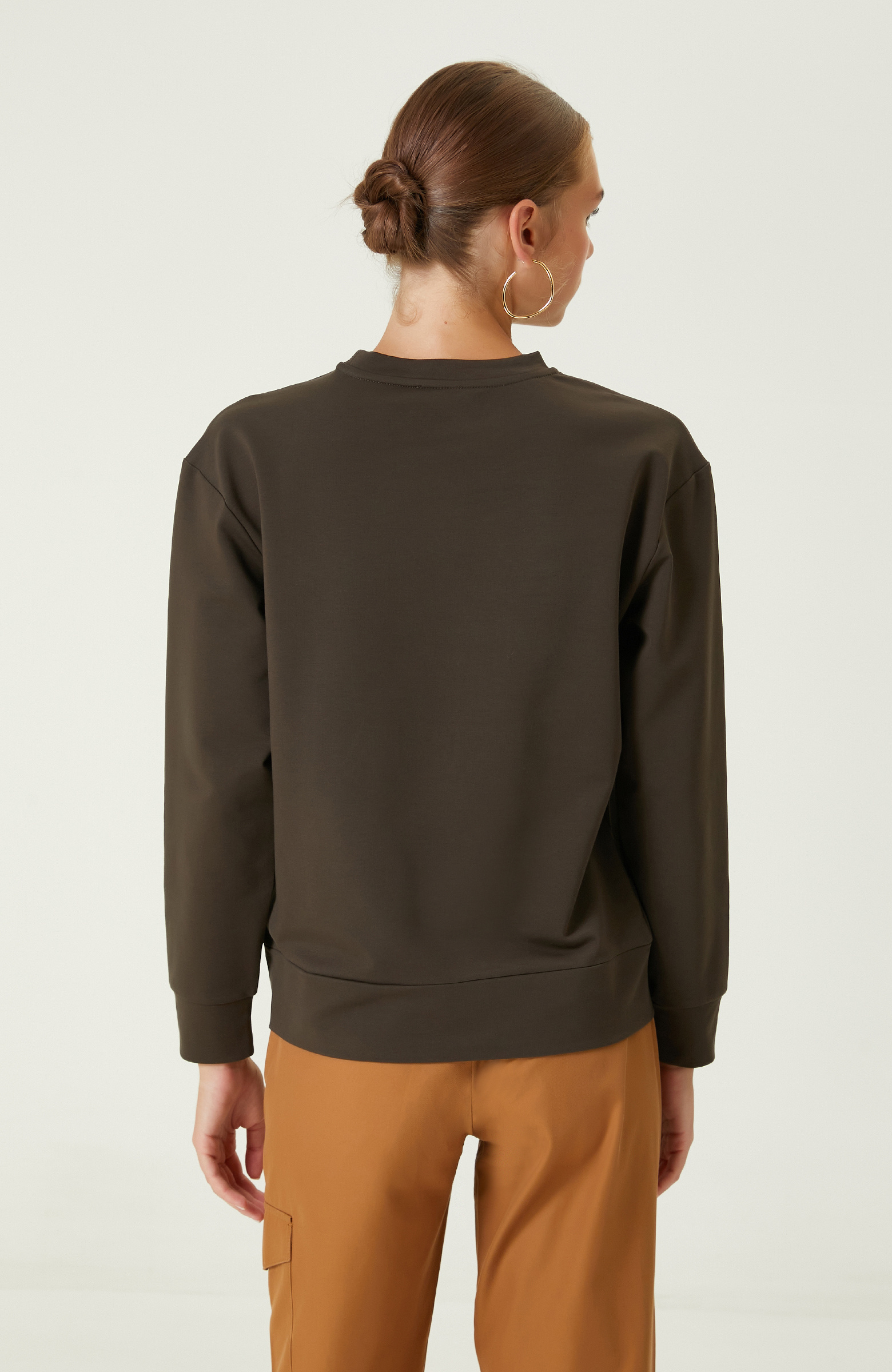 Haki Pamuklu Nakışlı Sweatshirt