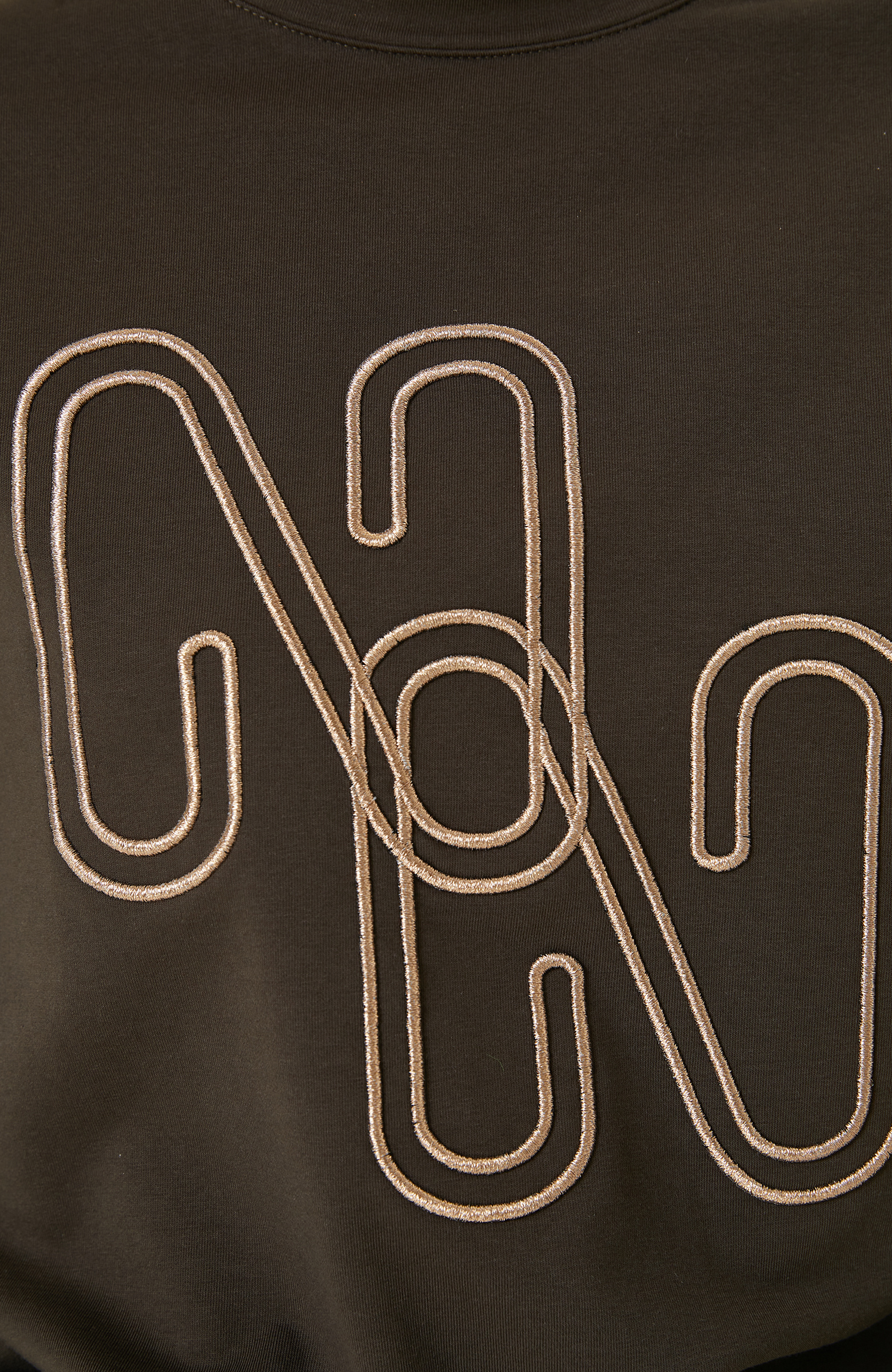 Haki Pamuklu Nakışlı Sweatshirt