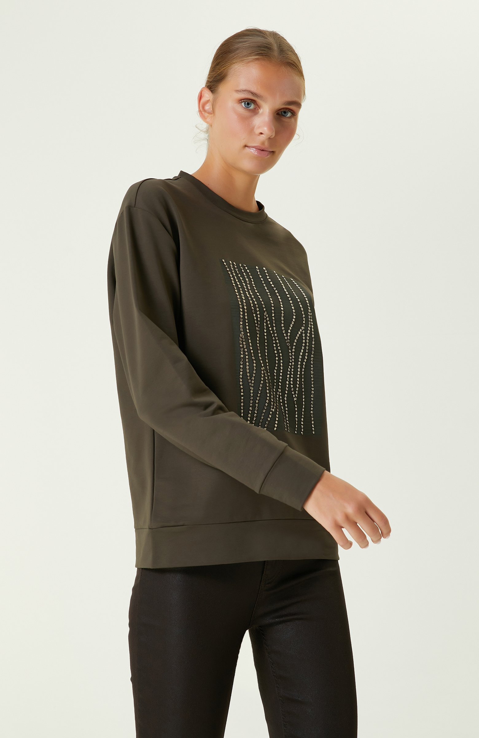 Haki Desenli Sweatshirt